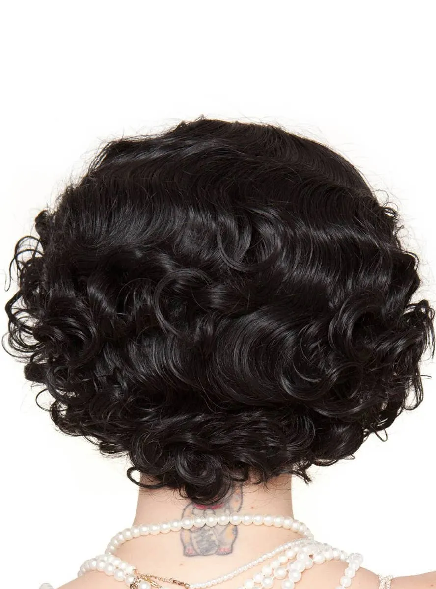 1920s Flapper Finger Waves Womens Black Costume Wig
