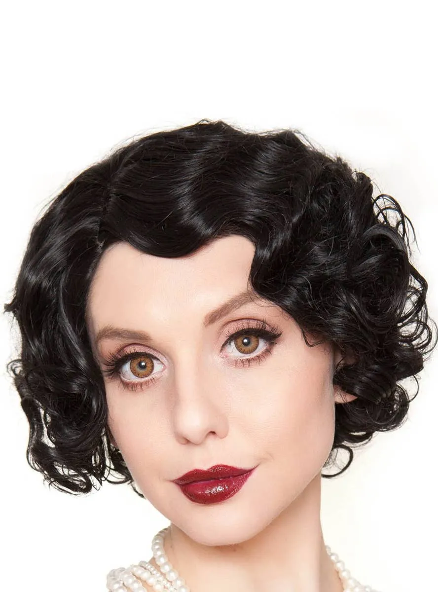 1920s Flapper Finger Waves Womens Black Costume Wig