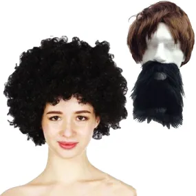 2pc Set Black Jumbo Afro Wig   Party Beard Moustache Costume Fancy Dress Fake Hair