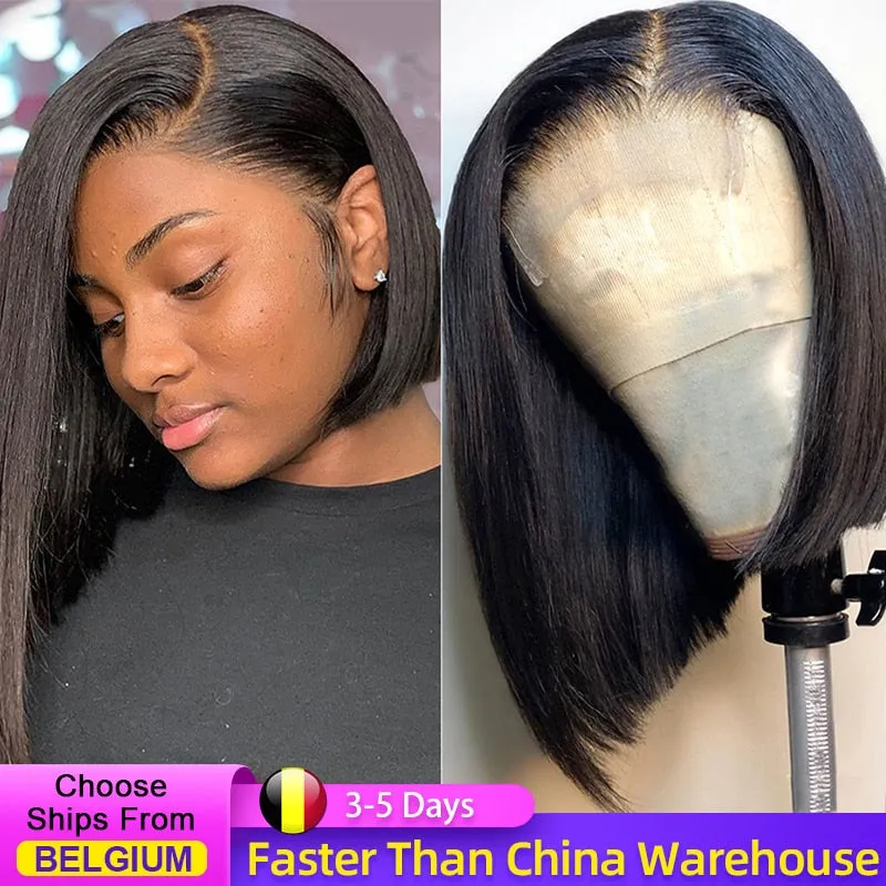 4x4 Bob Lace Closure Wig Indian Straight Human Hair for Black Women Straight Bob Lace Front Human Hair Wigs Blunt Cut Bob Wig