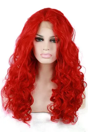 60cm long Red Curly Wave women lace front wig