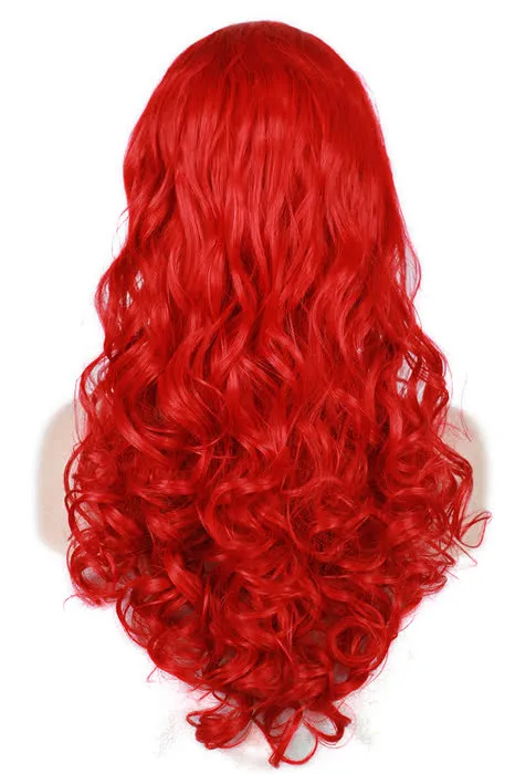 60cm long Red Curly Wave women lace front wig