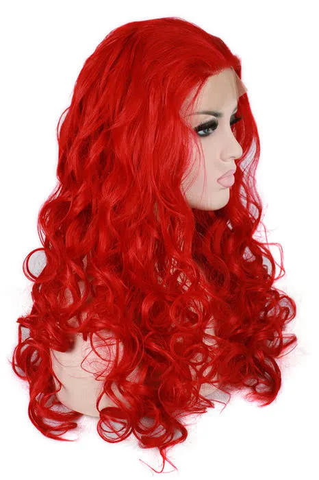 60cm long Red Curly Wave women lace front wig