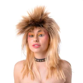 80s Glam Rocker Wig Dirty Blonde Spiky Mullet Hair Fancy Dress