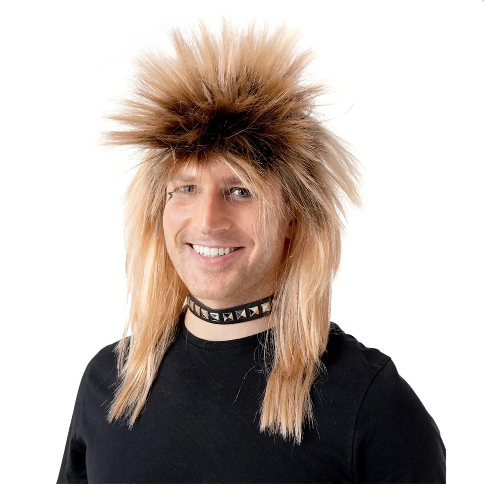 80s Glam Rocker Wig Dirty Blonde Spiky Mullet Hair Fancy Dress