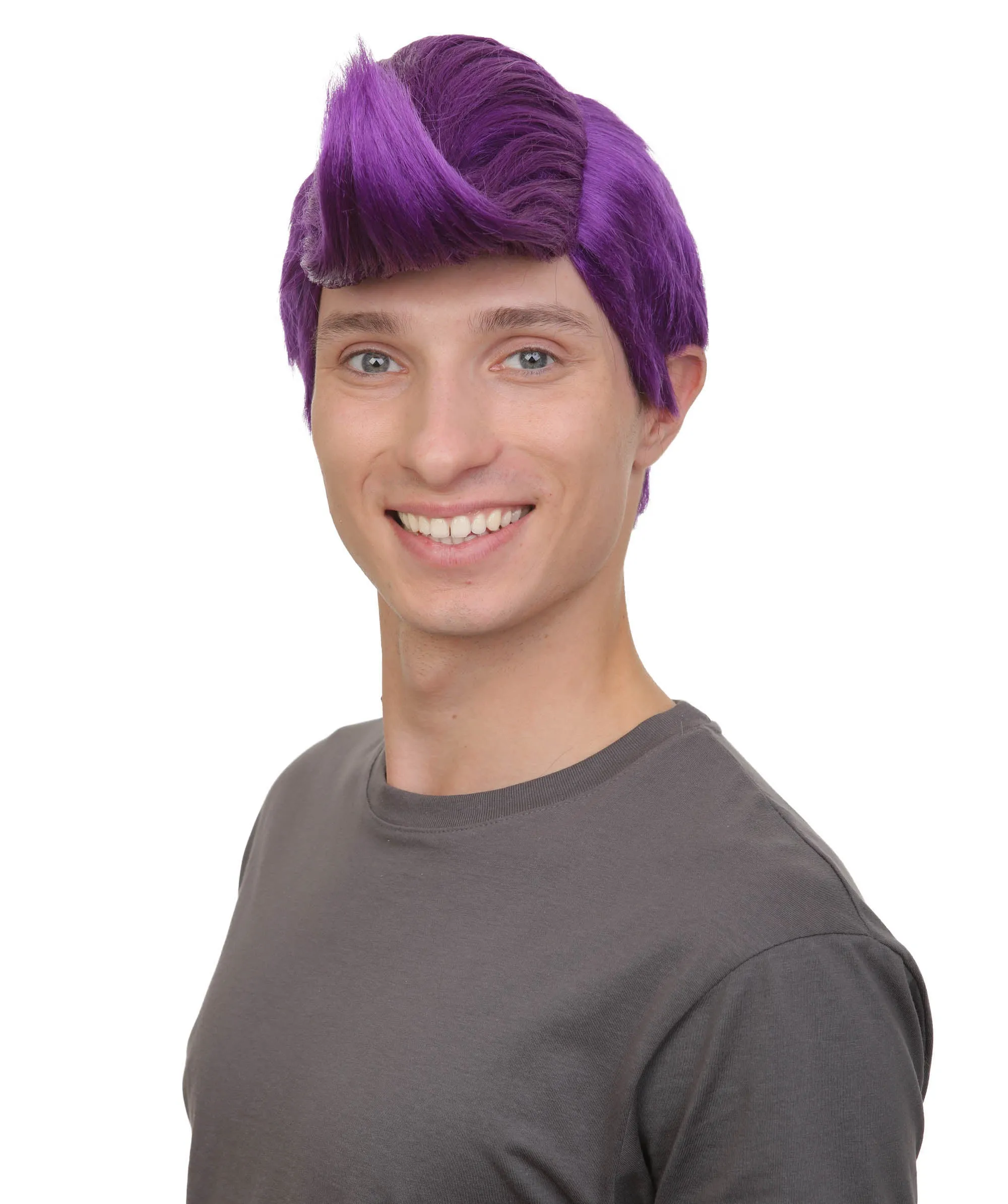 Adult Men’s Animated Movie Wreck Internet Assistant Character Short Purple Wig | Flame-retardant Synthetic Fiber