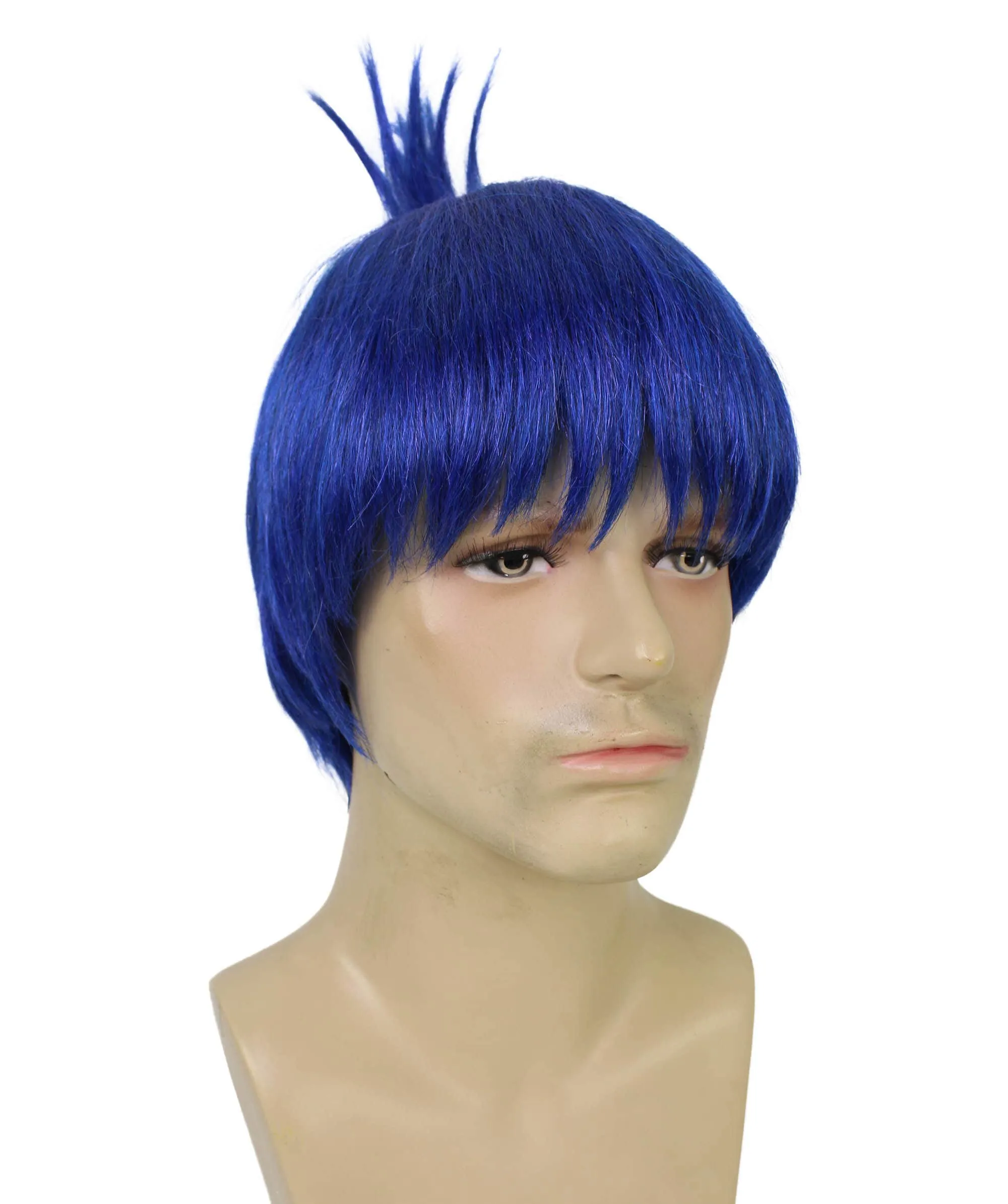 Adult Men’s Anime Chainsaw Guy Blue  Topknot-styled Wig | Perfect for Halloween and Anime-themed Group Parties | Flame-retardant Synthetic Fiber