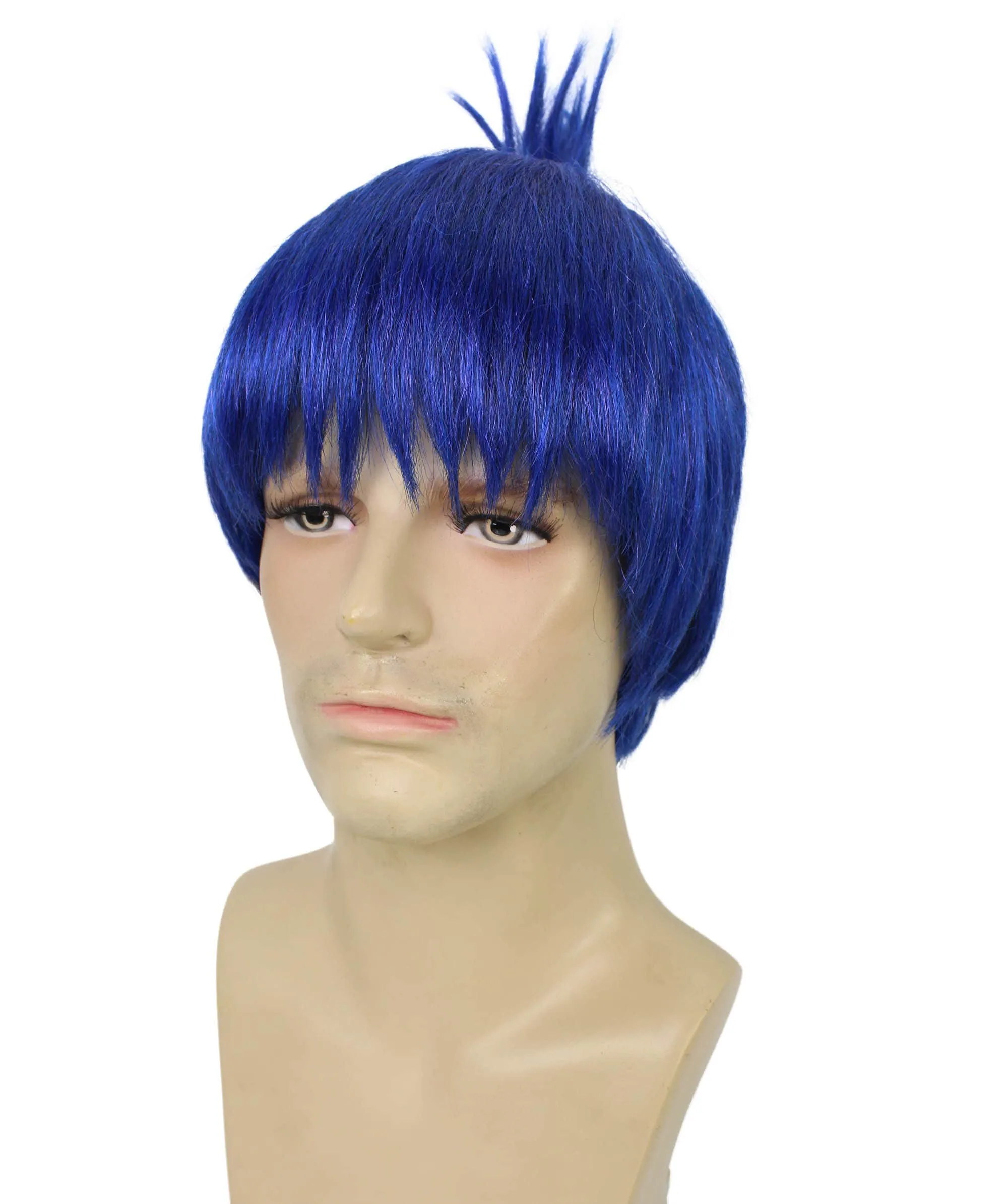 Adult Men’s Anime Chainsaw Guy Blue  Topknot-styled Wig | Perfect for Halloween and Anime-themed Group Parties | Flame-retardant Synthetic Fiber
