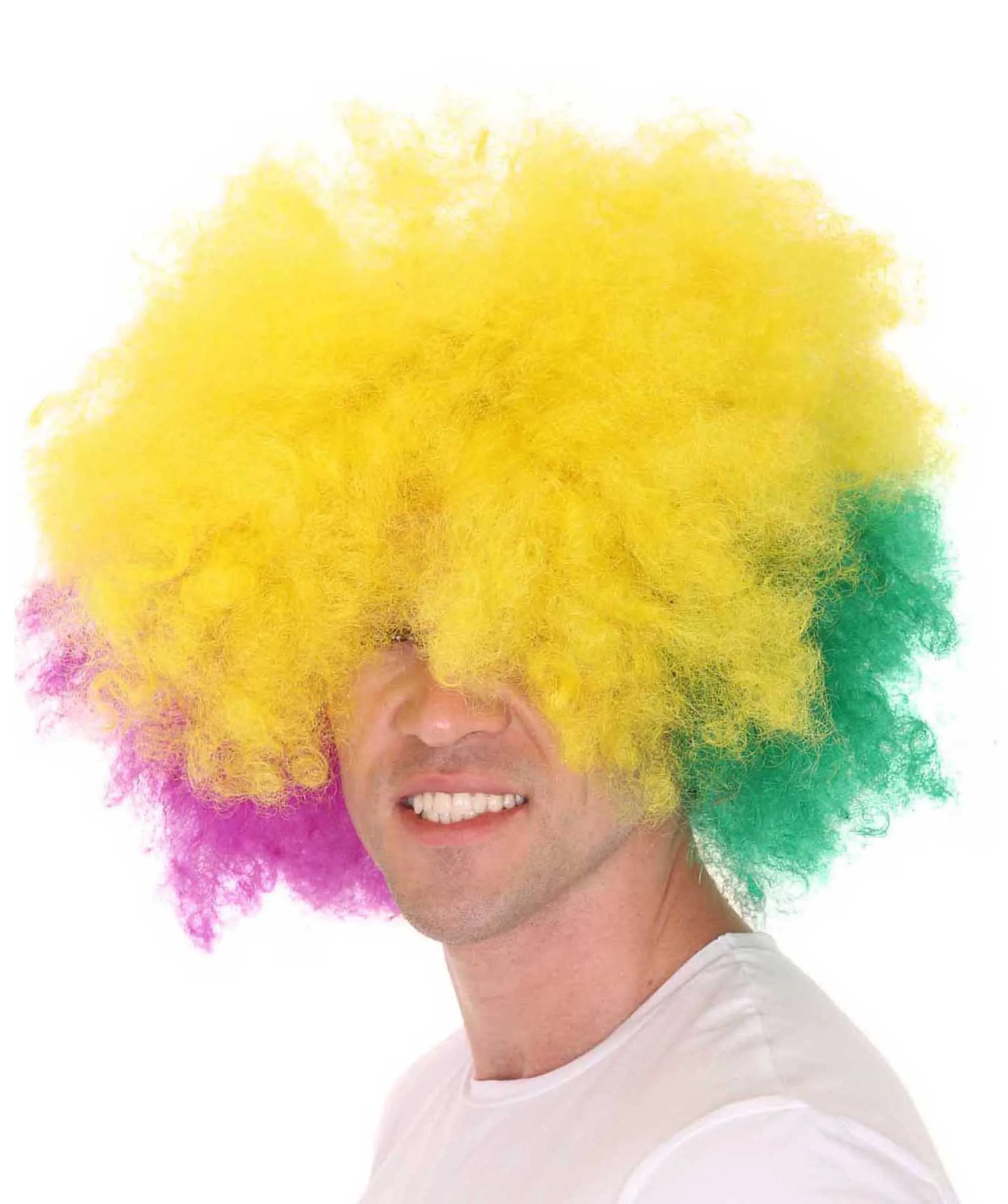 Adult Men's Carnival Mardi Gras Tri-Color Afro Style Wig | Halloween Multicolor Wig | Premium Breathable Capless Cap