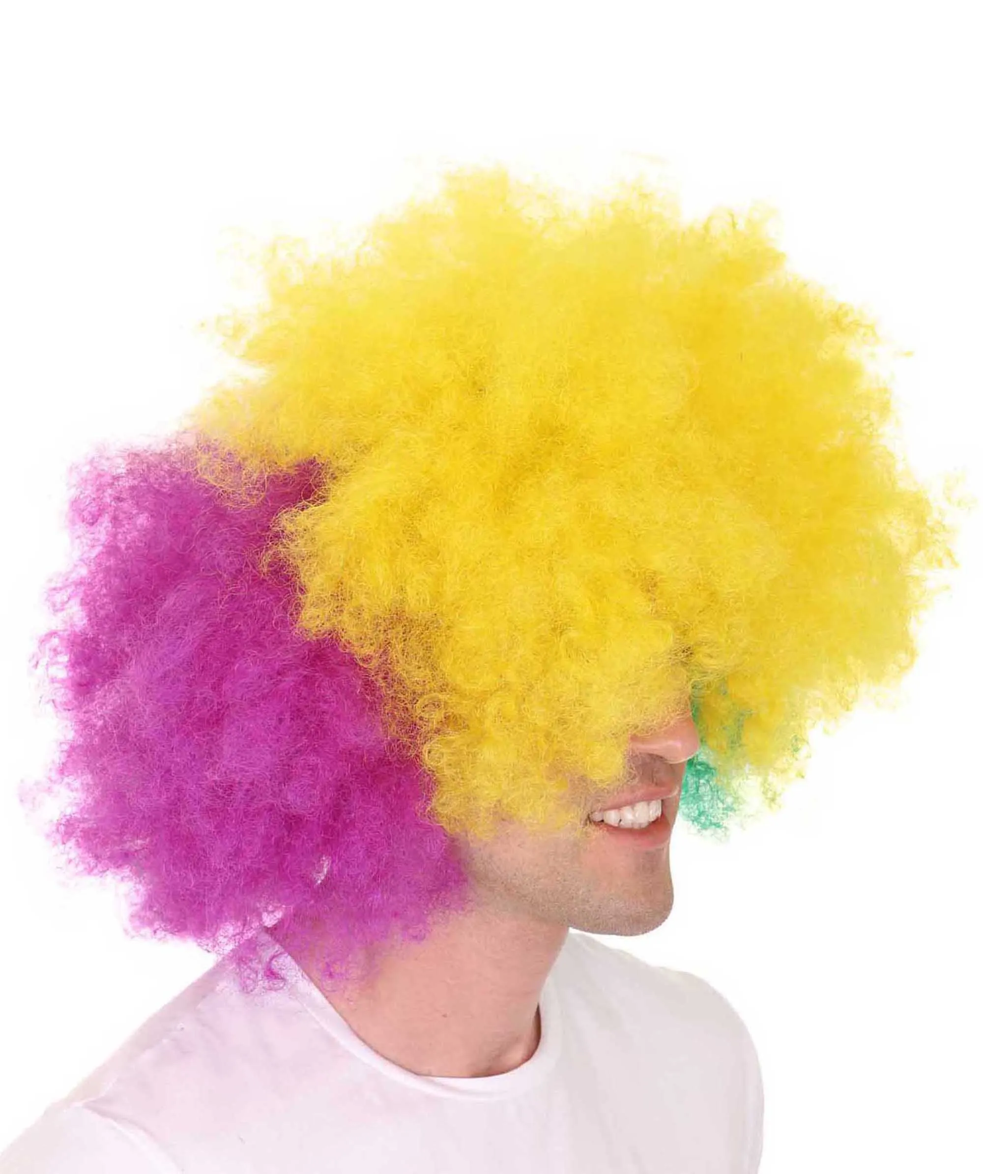 Adult Men's Carnival Mardi Gras Tri-Color Afro Style Wig | Halloween Multicolor Wig | Premium Breathable Capless Cap