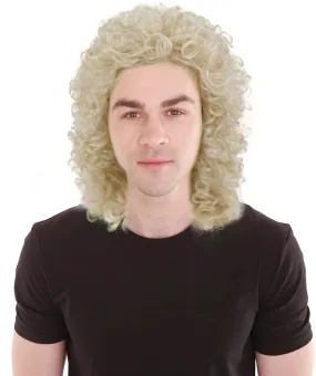 Adult Men’s Classic Long Curly Blond Singer Wig, Breathable Capless Cap, Flame-retardant Synthetic Fiber