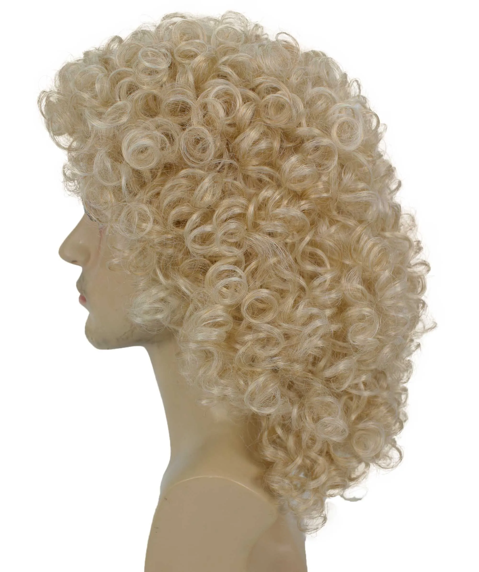 Adult Men’s Classic Long Curly Blond Singer Wig, Breathable Capless Cap, Flame-retardant Synthetic Fiber