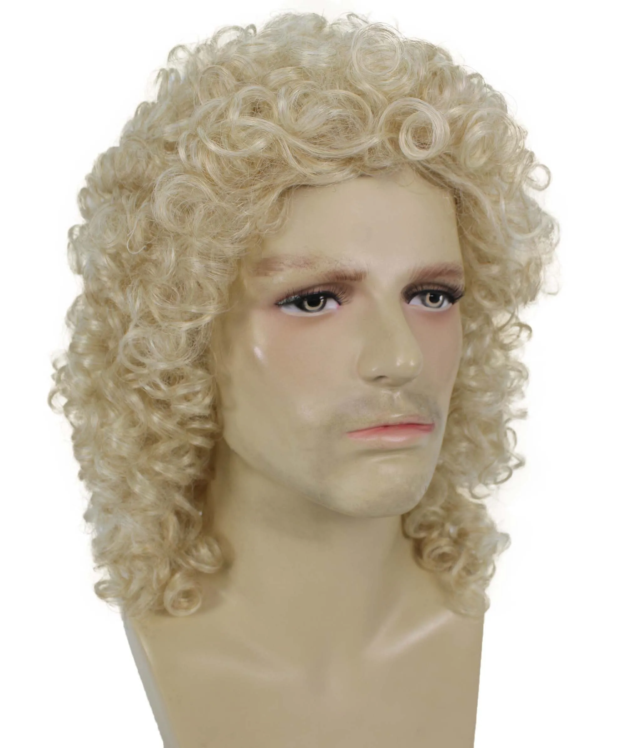 Adult Men’s Classic Long Curly Blond Singer Wig, Breathable Capless Cap, Flame-retardant Synthetic Fiber