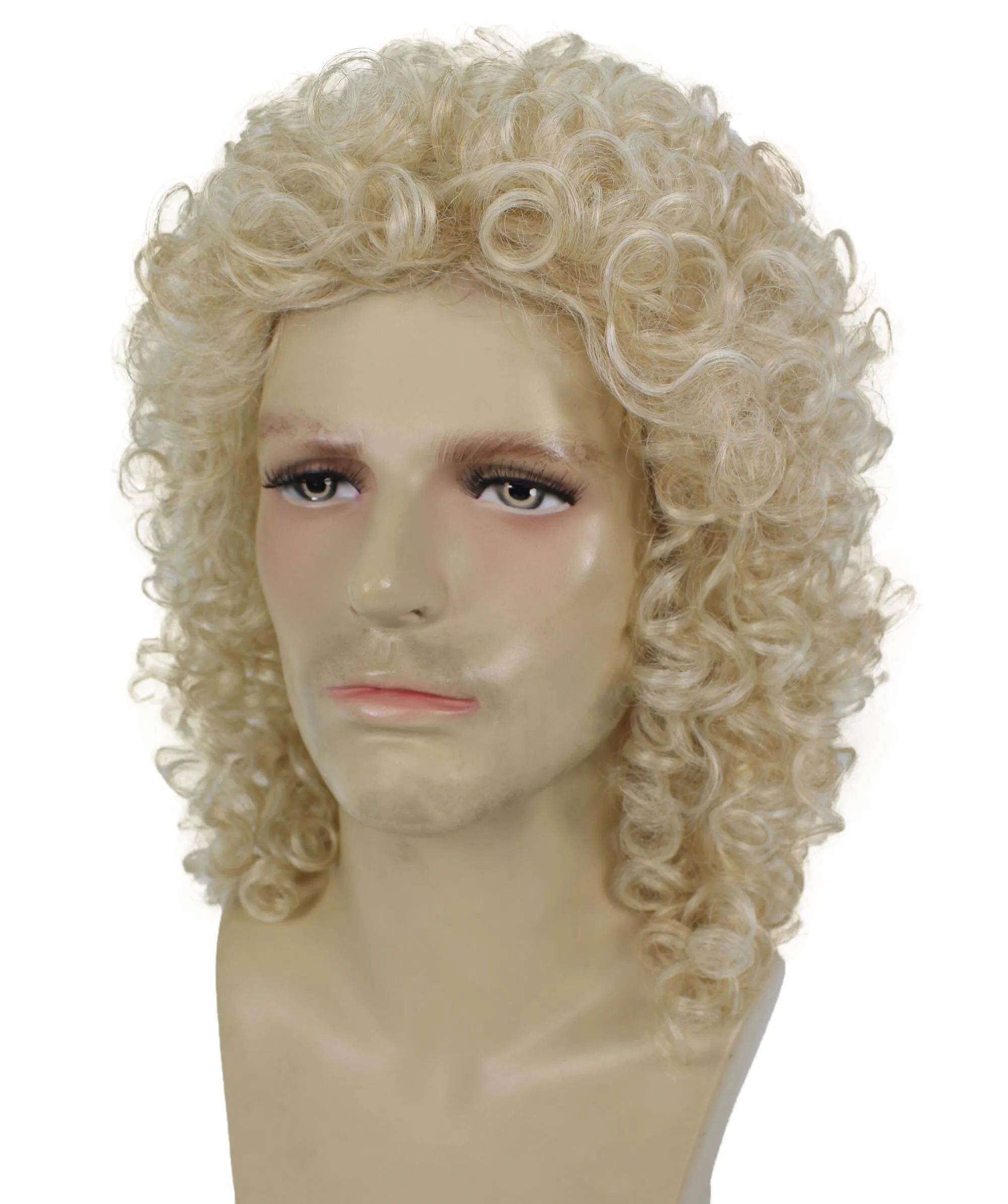 Adult Men’s Classic Long Curly Blond Singer Wig, Breathable Capless Cap, Flame-retardant Synthetic Fiber