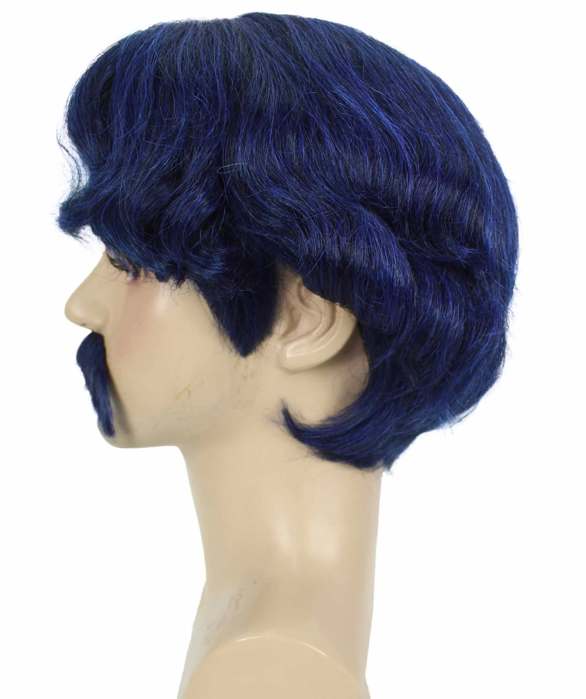 Adult Men's Dark Blue Anime Short Haired Wig | Perfect for Halloween | Flame retardant Synthetic Fiber