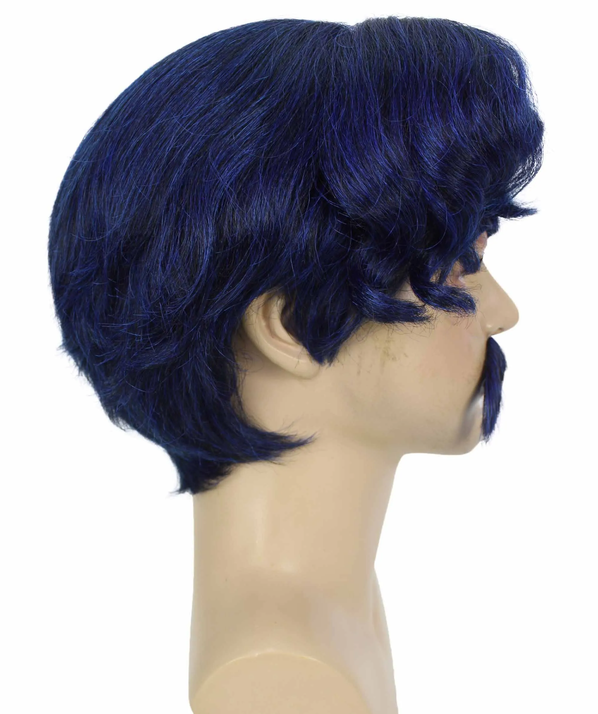 Adult Men's Dark Blue Anime Short Haired Wig | Perfect for Halloween | Flame retardant Synthetic Fiber