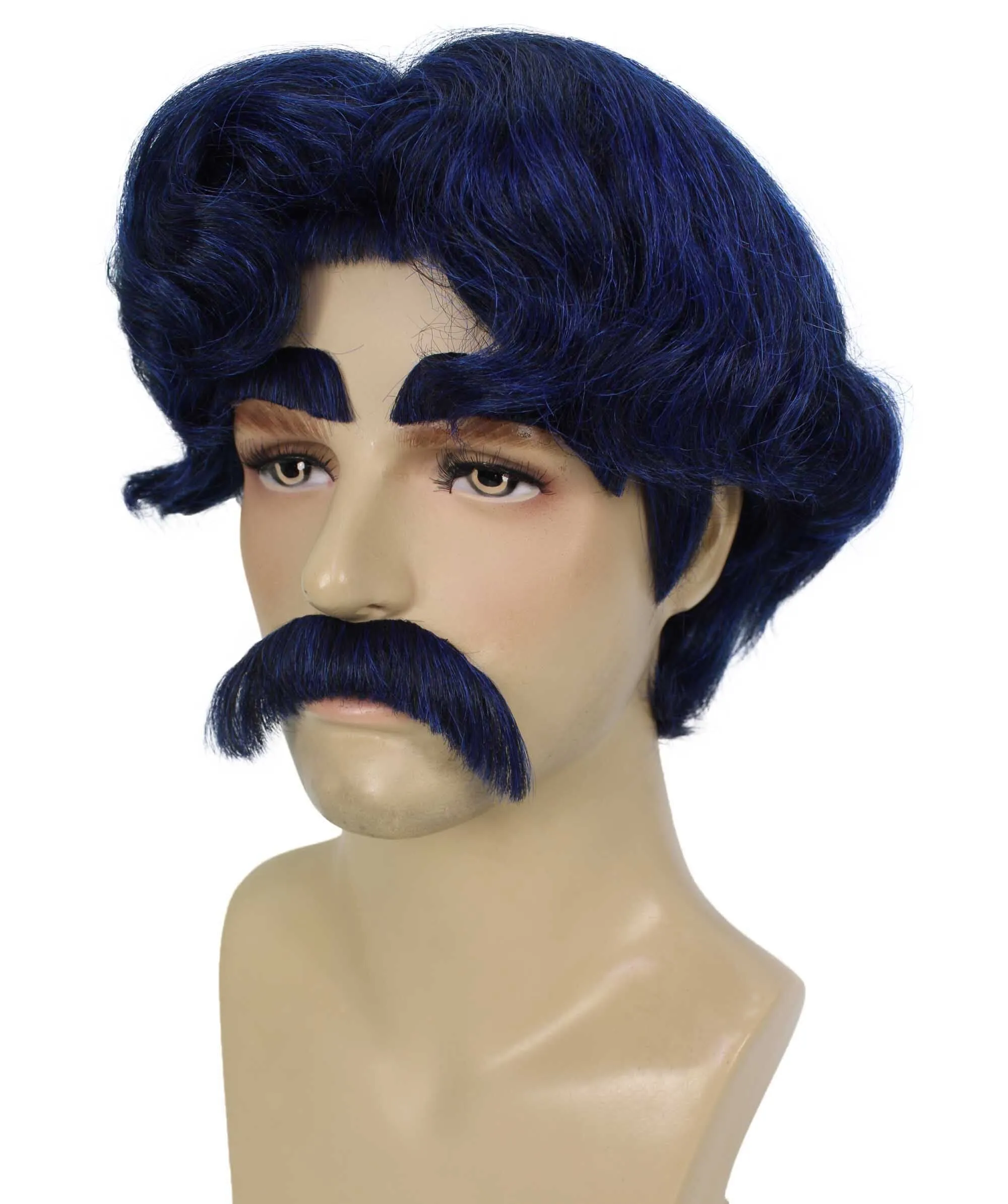 Adult Men's Dark Blue Anime Short Haired Wig | Perfect for Halloween | Flame retardant Synthetic Fiber