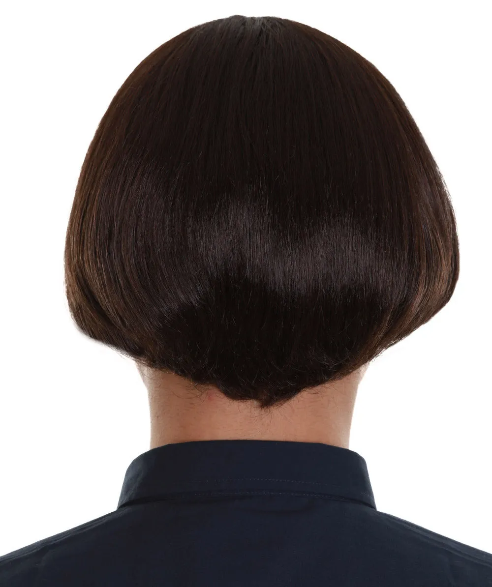 Adult Men's Dark Brown Color Straight Retro Bowl Wig.