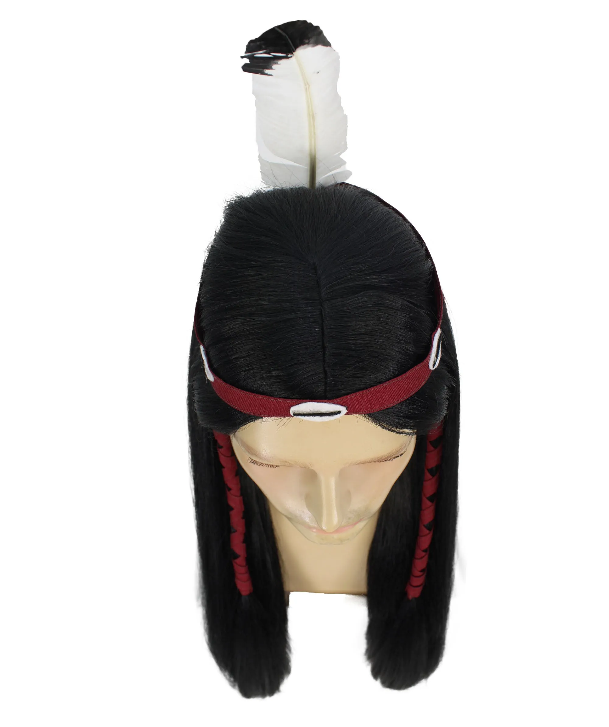 Adult Men’s Long Length Native American Wig I Black Color I  Breathable Capless Cap I Flame-retardant Synthetic Fiber