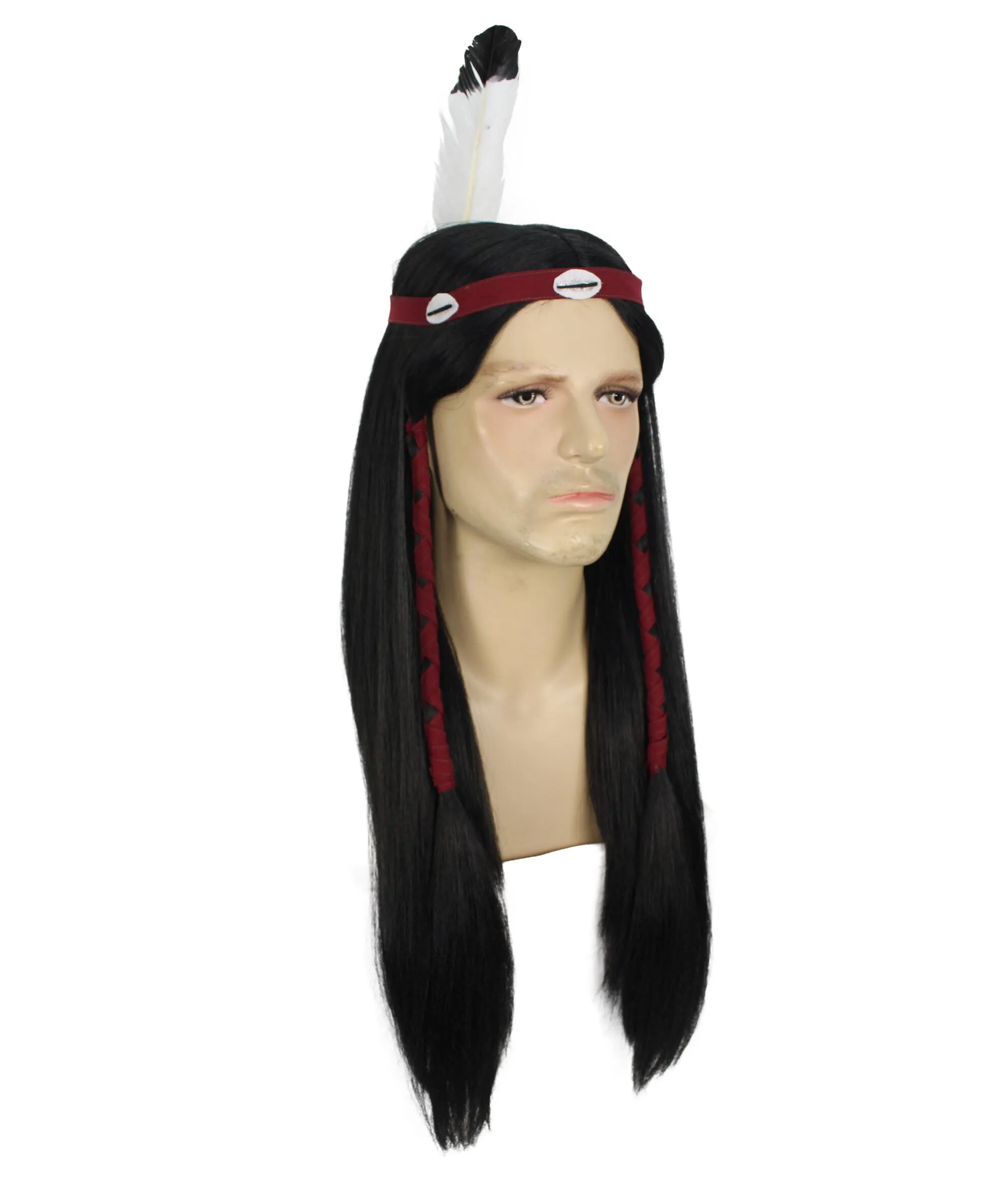 Adult Men’s Long Length Native American Wig I Black Color I  Breathable Capless Cap I Flame-retardant Synthetic Fiber