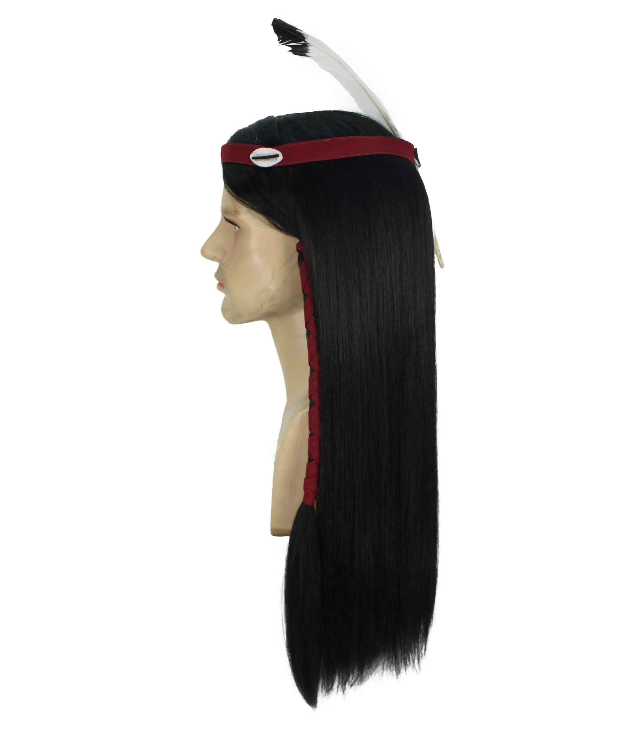 Adult Men’s Long Length Native American Wig I Black Color I  Breathable Capless Cap I Flame-retardant Synthetic Fiber