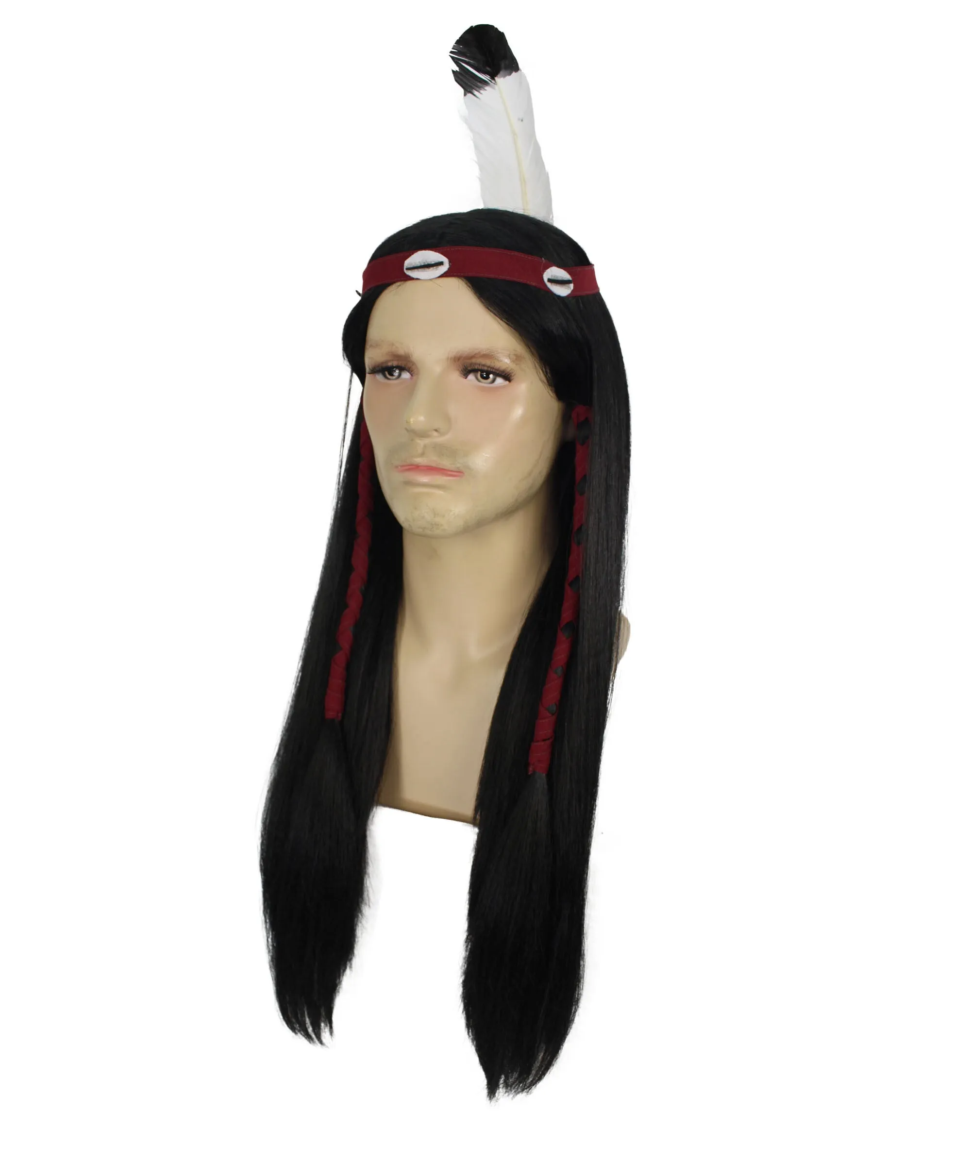 Adult Men’s Long Length Native American Wig I Black Color I  Breathable Capless Cap I Flame-retardant Synthetic Fiber