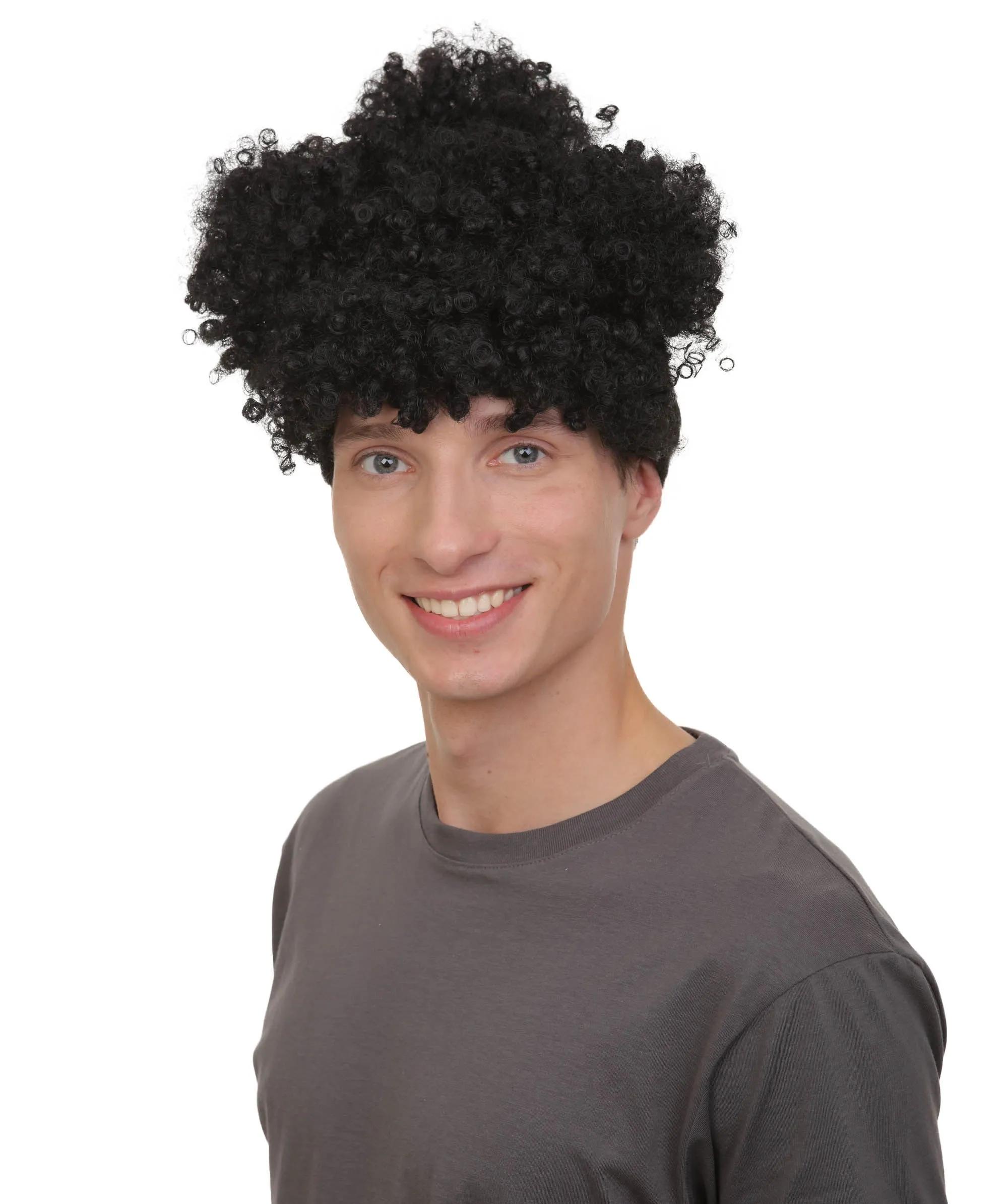 Adult Men’s Puerto Rican Rappe Curly Bun Updo Wig, Non-flammable Synthetic Fiber Wig
 | HPO