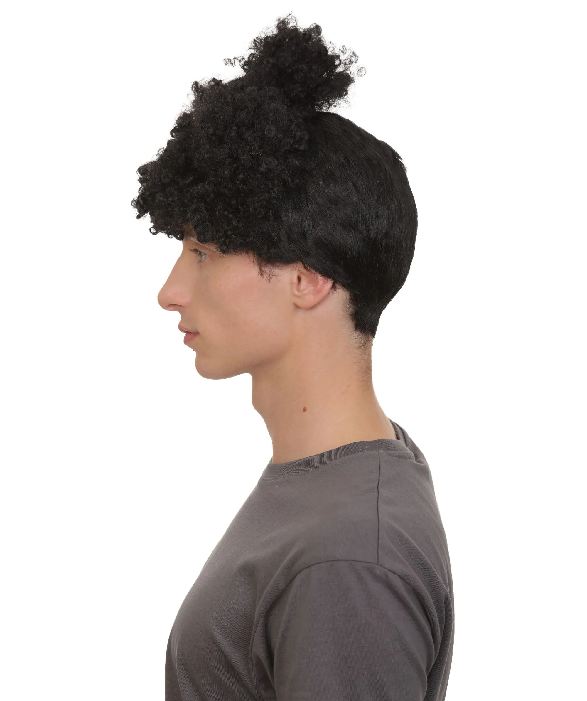 Adult Men’s Puerto Rican Rappe Curly Bun Updo Wig, Non-flammable Synthetic Fiber Wig
 | HPO