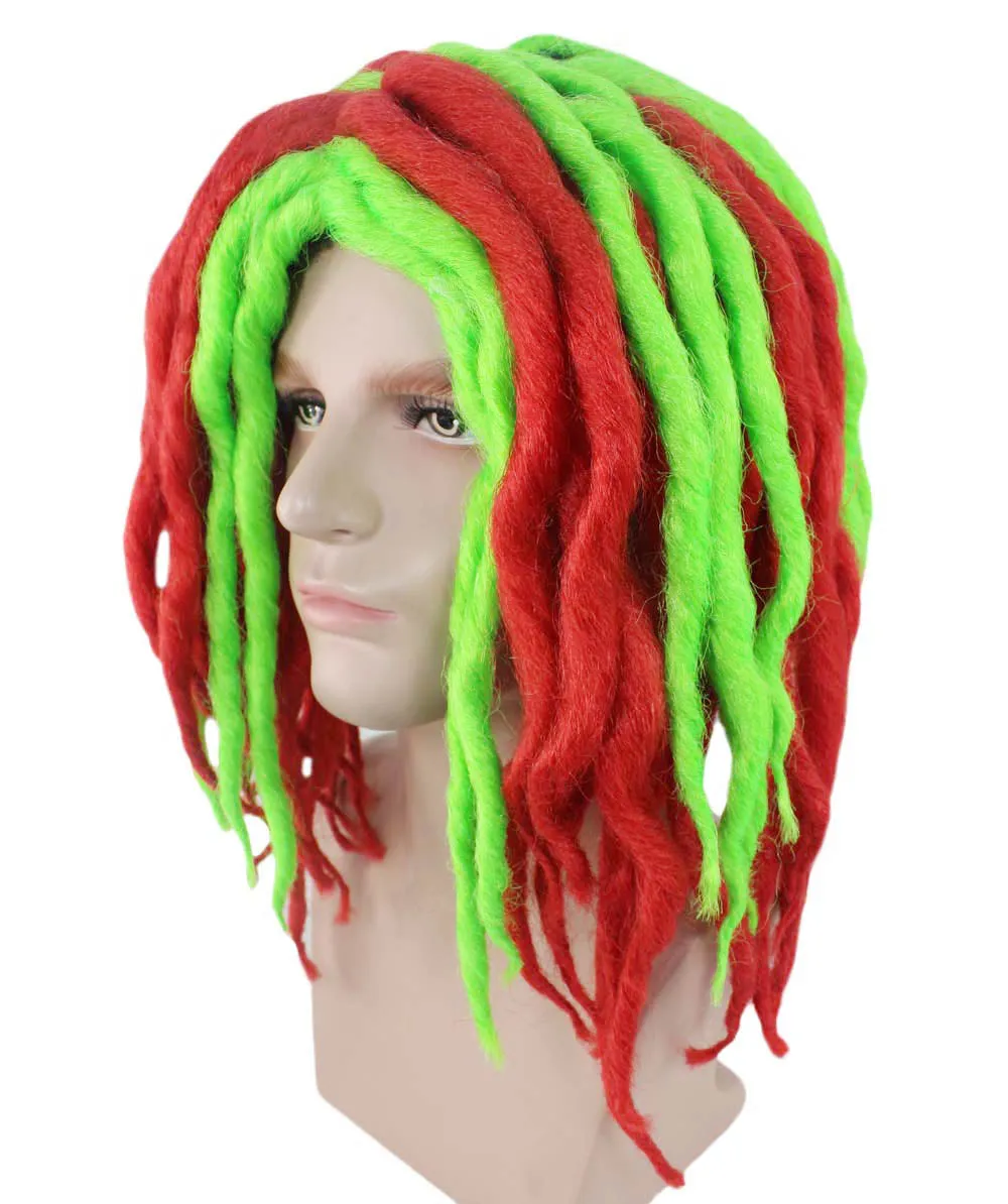 Adult Men's Rapper Christmas Dreadlock Wig | Red Green Celebrity Wig | Premium Breathable Capless Cap | Flame-retardant Synthetic Fiber