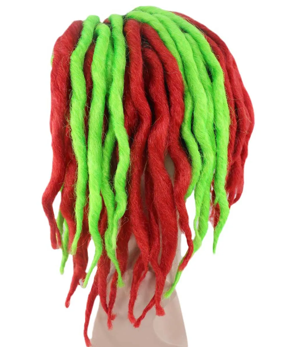 Adult Men's Rapper Christmas Dreadlock Wig | Red Green Celebrity Wig | Premium Breathable Capless Cap | Flame-retardant Synthetic Fiber