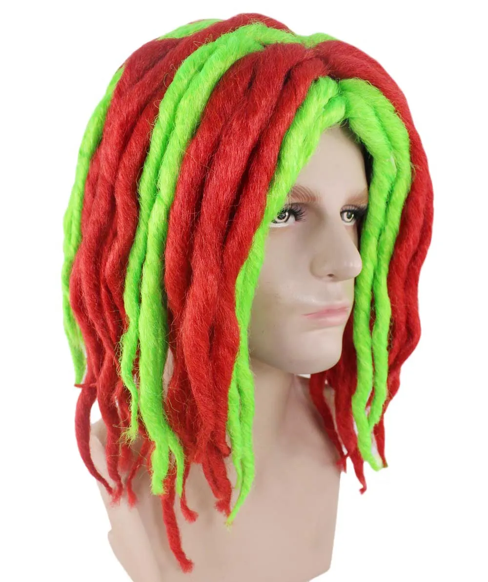 Adult Men's Rapper Christmas Dreadlock Wig | Red Green Celebrity Wig | Premium Breathable Capless Cap | Flame-retardant Synthetic Fiber