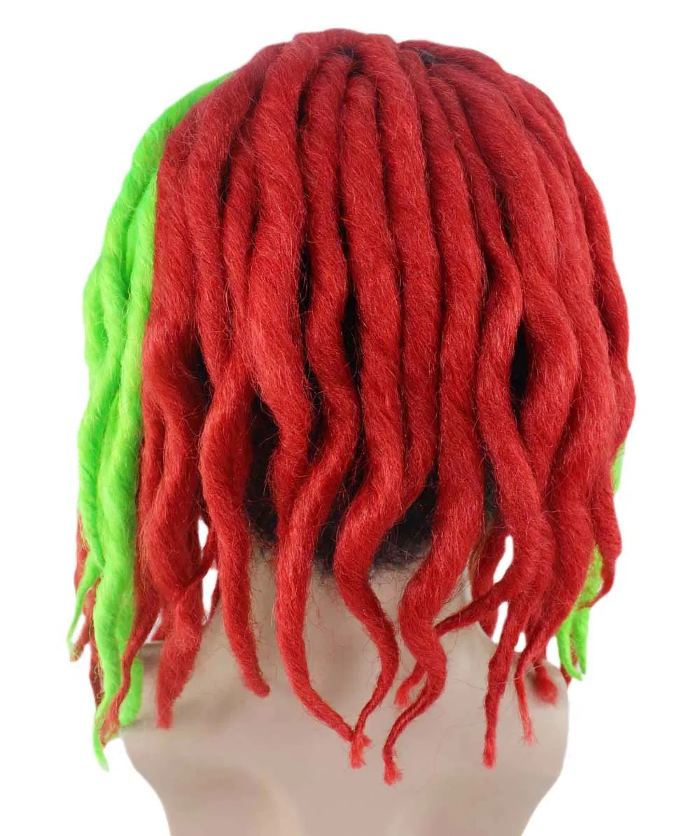 Adult Men's Rapper Christmas Dreadlock Wig | Red Green Celebrity Wig | Premium Breathable Capless Cap | Flame-retardant Synthetic Fiber