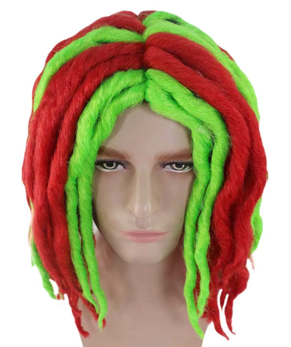 Adult Men's Rapper Christmas Dreadlock Wig | Red Green Celebrity Wig | Premium Breathable Capless Cap | Flame-retardant Synthetic Fiber