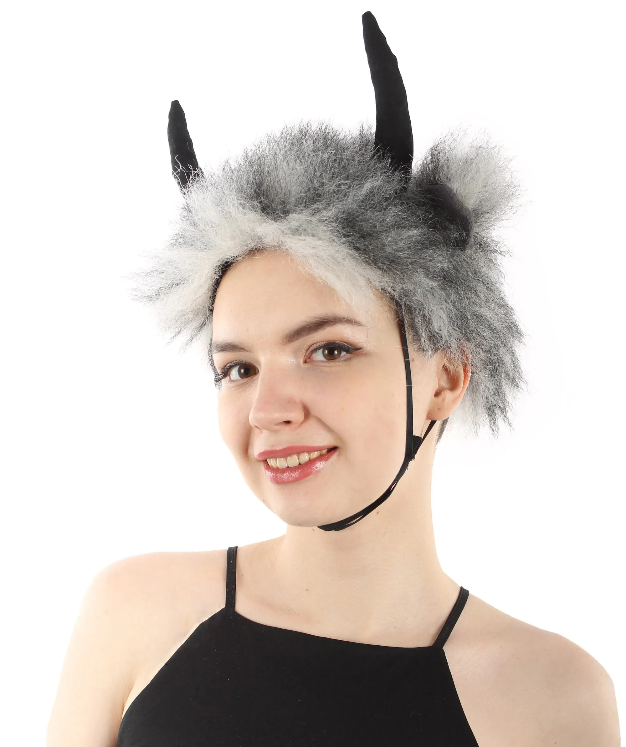 Adult Unisex Black and Grey Moster Horns with Fur Faux  Animal Ears | Perfect Cosplay Accessory | Non-flammable Synthetic Fiber