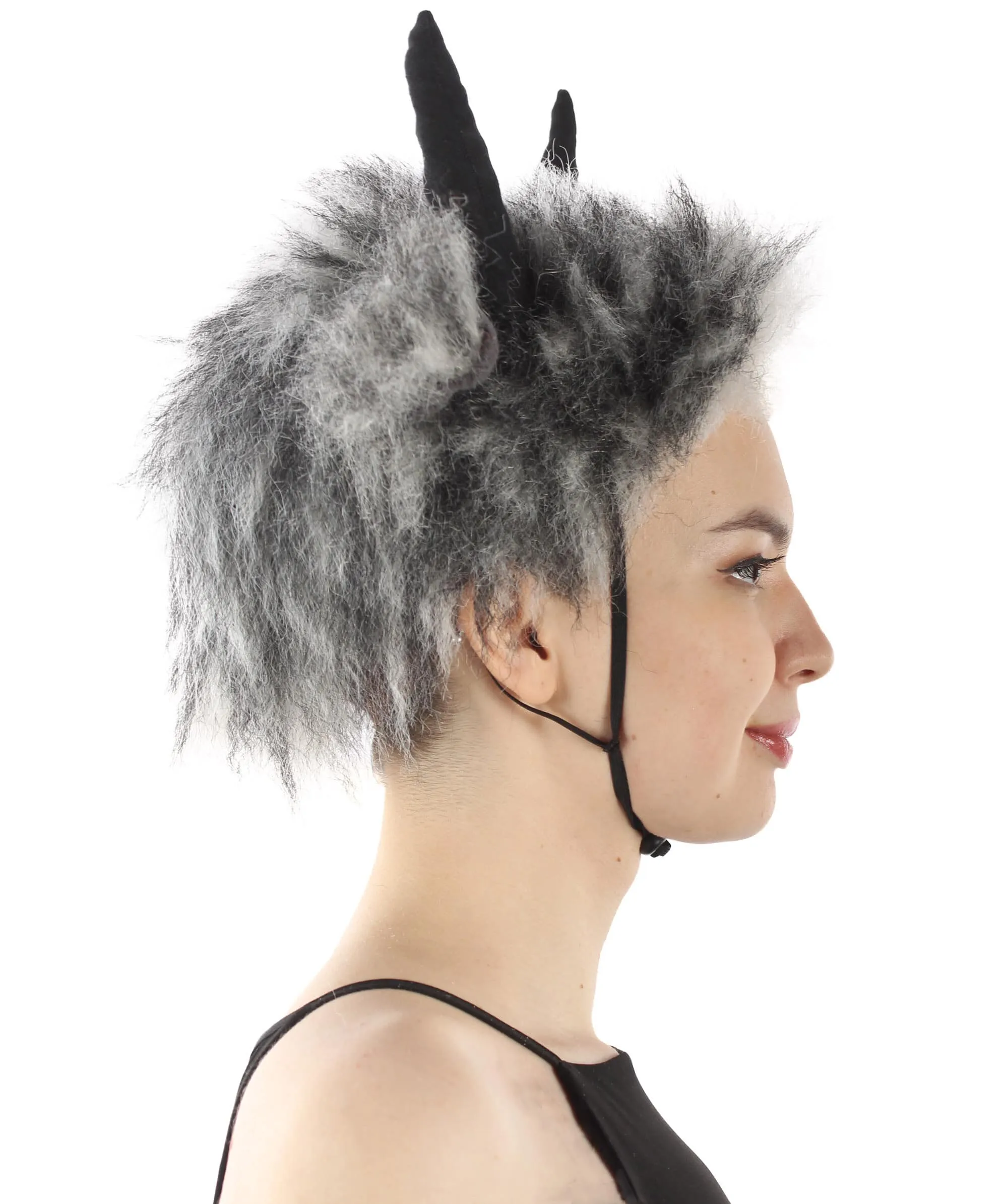 Adult Unisex Black and Grey Moster Horns with Fur Faux  Animal Ears | Perfect Cosplay Accessory | Non-flammable Synthetic Fiber