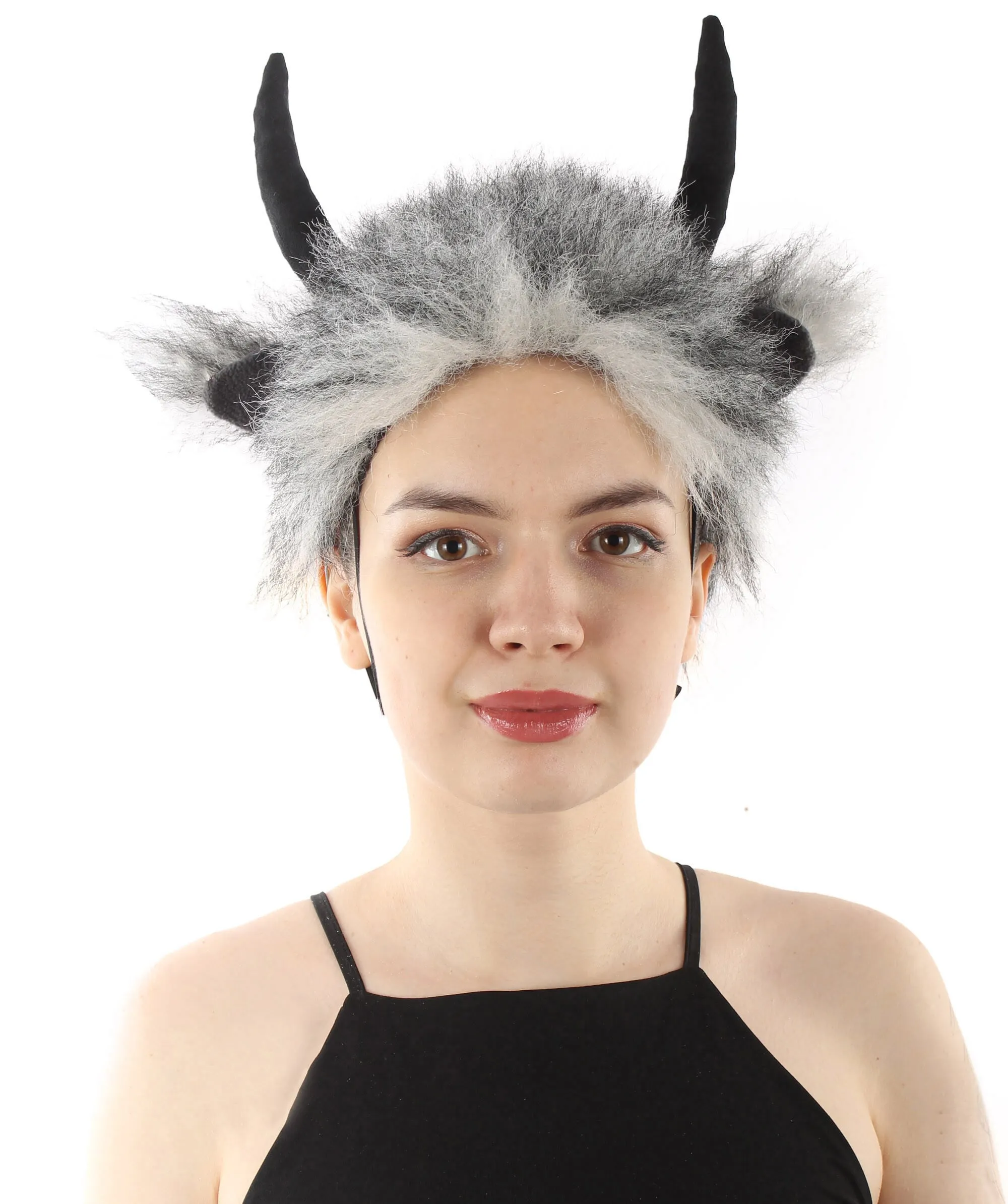 Adult Unisex Black and Grey Moster Horns with Fur Faux  Animal Ears | Perfect Cosplay Accessory | Non-flammable Synthetic Fiber