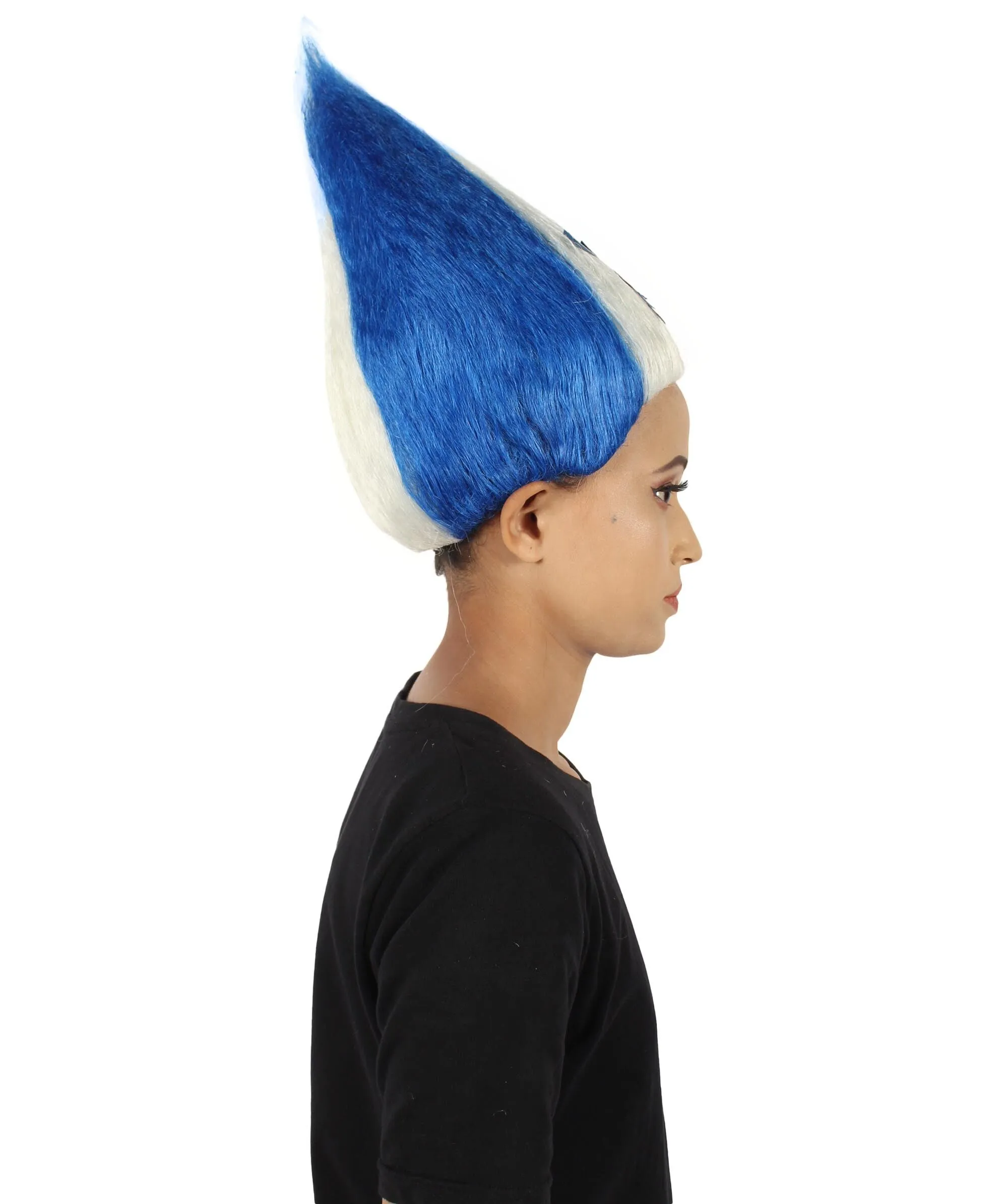 Adult Unisex Pointy Star Blue and White Troll Wig | Perfect for Halloween | Flame-retardant Synthetic Fiber