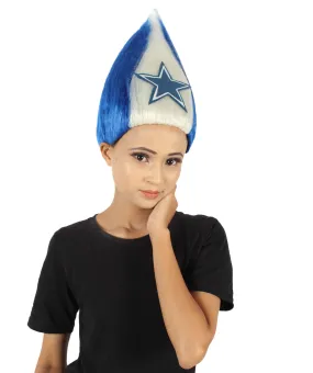 Adult Unisex Pointy Star Blue and White Troll Wig | Perfect for Halloween | Flame-retardant Synthetic Fiber
