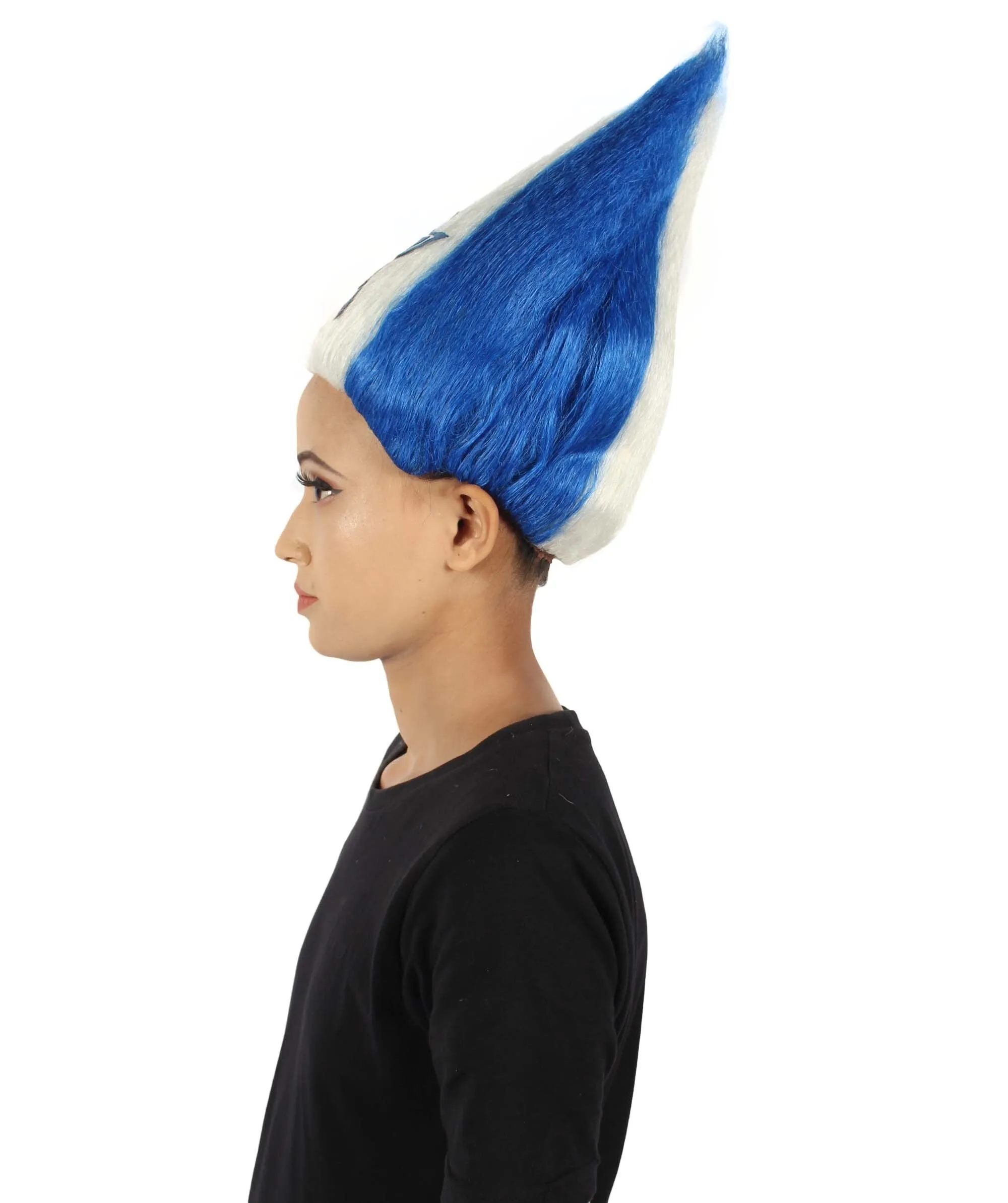 Adult Unisex Pointy Star Blue and White Troll Wig | Perfect for Halloween | Flame-retardant Synthetic Fiber