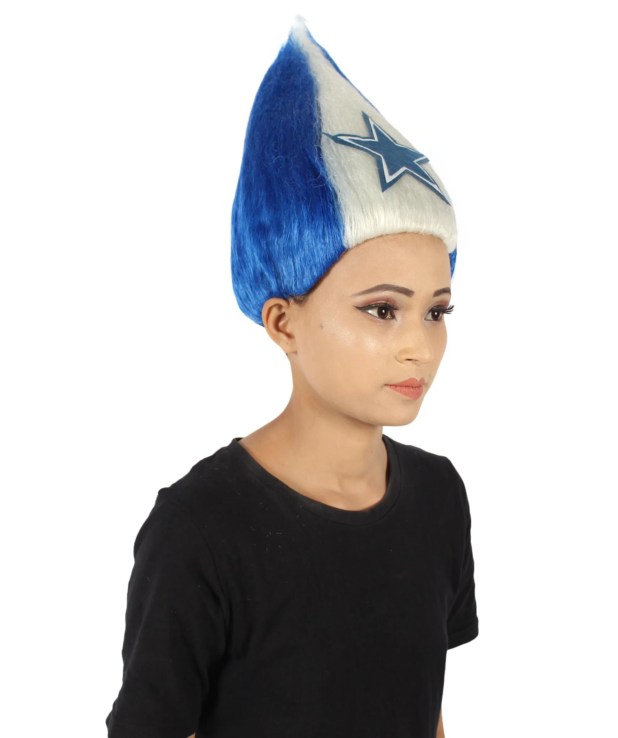 Adult Unisex Pointy Star Blue and White Troll Wig | Perfect for Halloween | Flame-retardant Synthetic Fiber