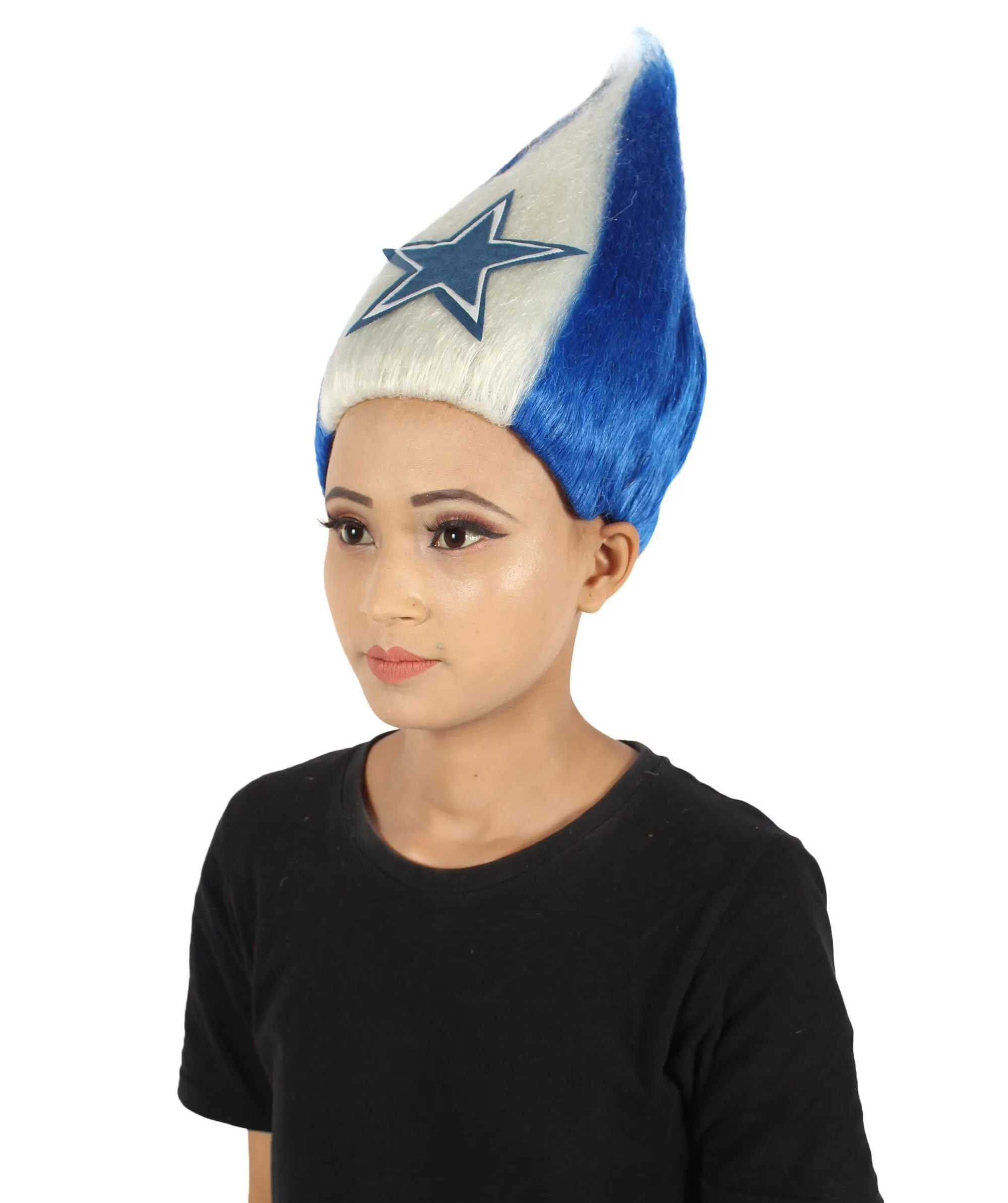 Adult Unisex Pointy Star Blue and White Troll Wig | Perfect for Halloween | Flame-retardant Synthetic Fiber