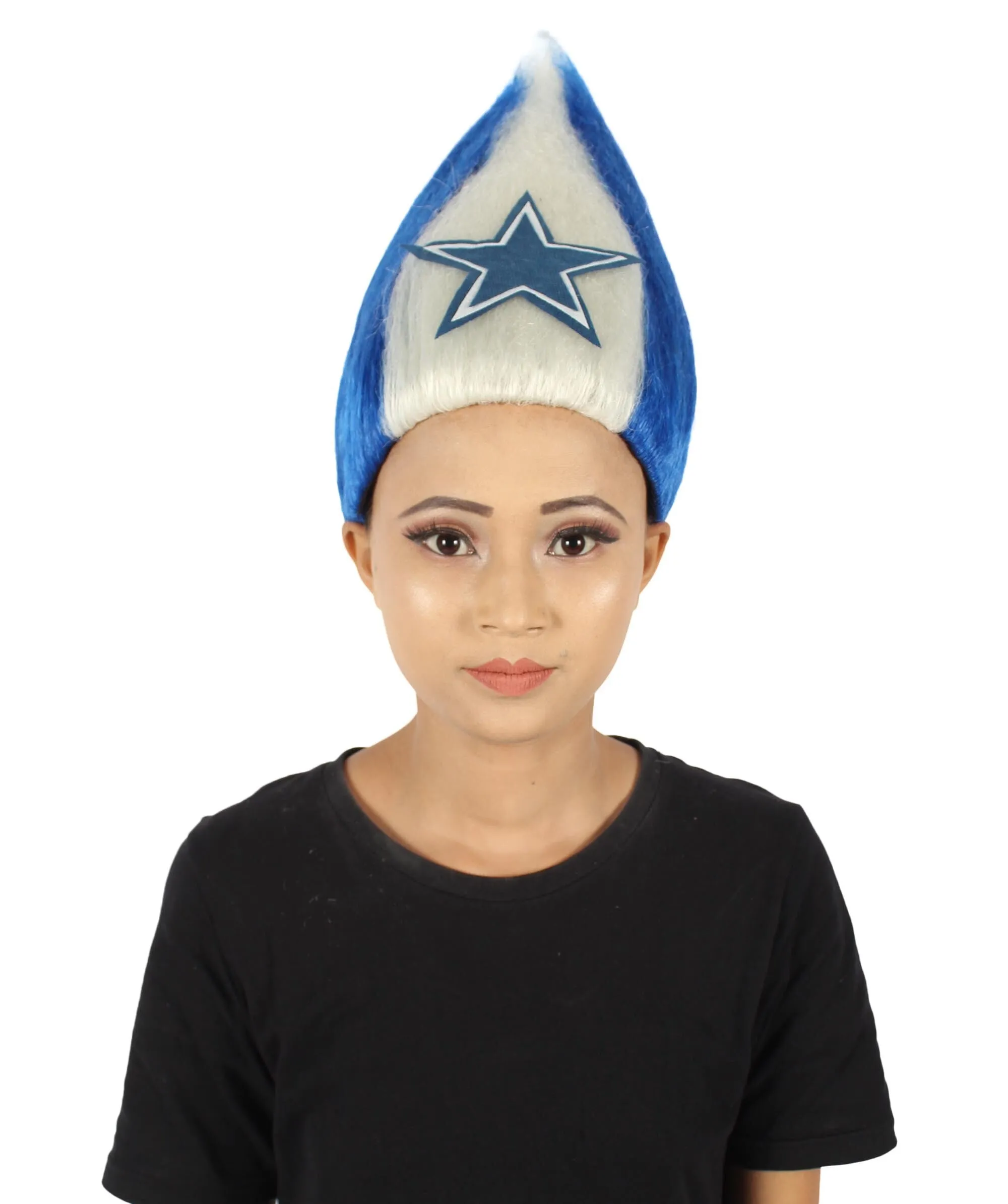 Adult Unisex Pointy Star Blue and White Troll Wig | Perfect for Halloween | Flame-retardant Synthetic Fiber
