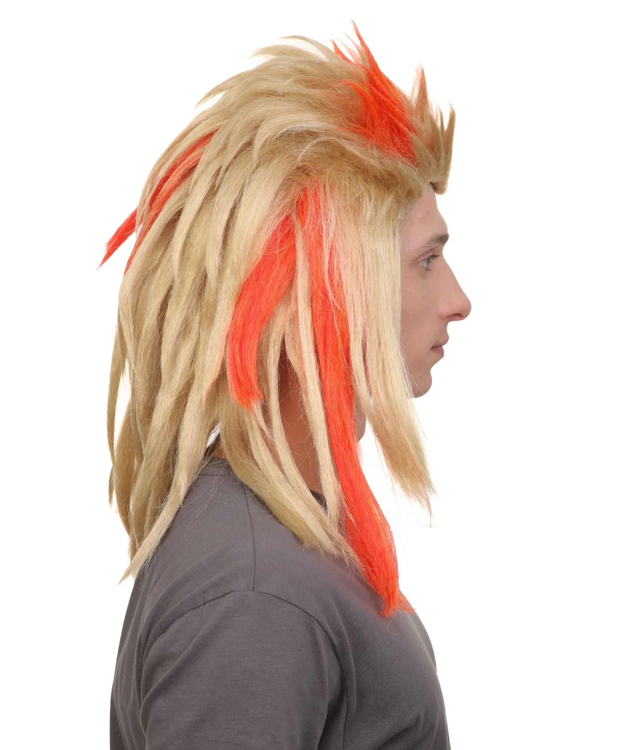 Adult Unisex Shaggy Choppy Layered Blonde with Orange Highlight Wig, Best for Halloween, Flame-retardant Synthetic Fiber