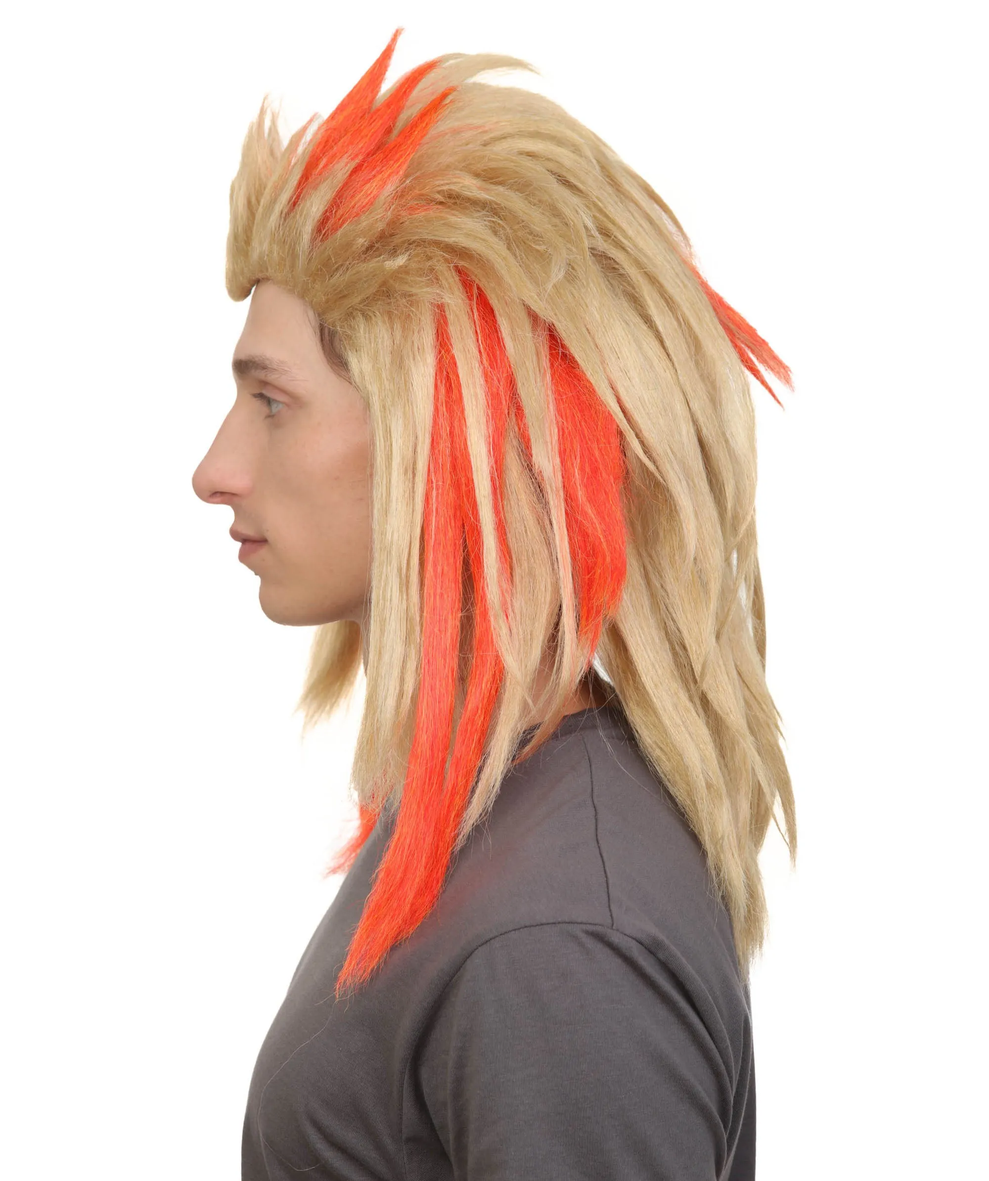 Adult Unisex Shaggy Choppy Layered Blonde with Orange Highlight Wig, Best for Halloween, Flame-retardant Synthetic Fiber