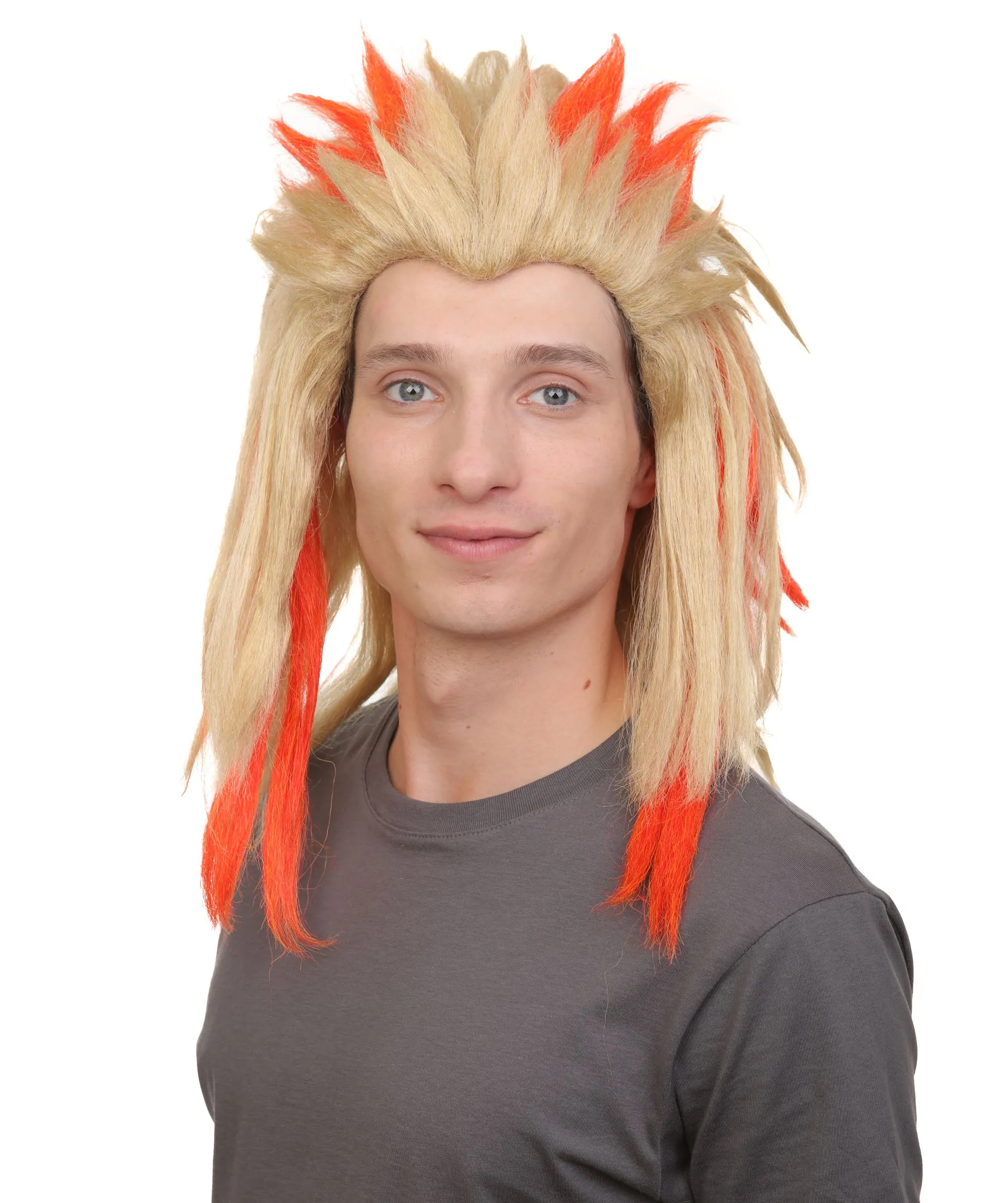 Adult Unisex Shaggy Choppy Layered Blonde with Orange Highlight Wig, Best for Halloween, Flame-retardant Synthetic Fiber