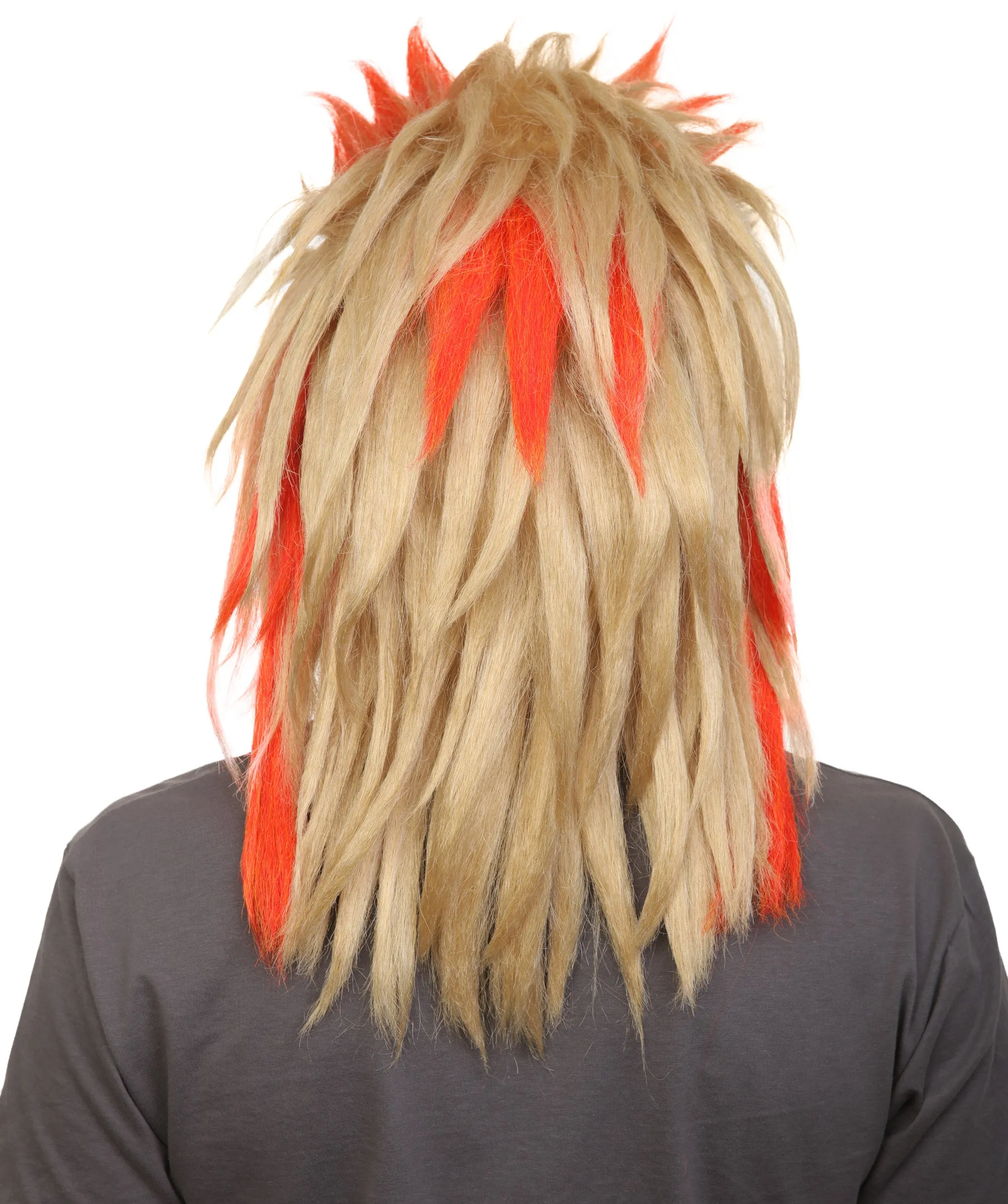 Adult Unisex Shaggy Choppy Layered Blonde with Orange Highlight Wig, Best for Halloween, Flame-retardant Synthetic Fiber
