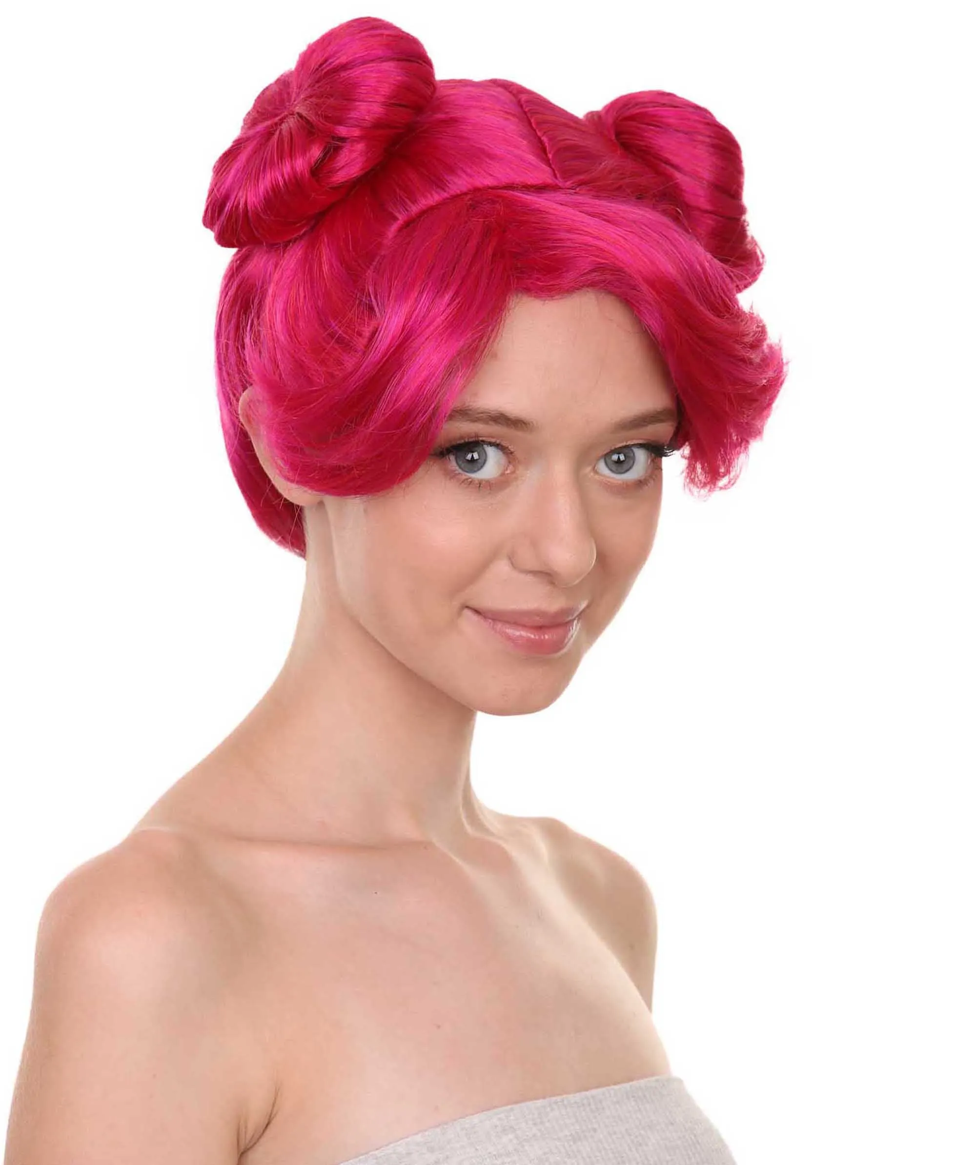 Adult Women's 10" Short Length Double Bun Halloween Animated Winnie Costume Wig, Synthetic Soft Fiber Hair | HPO