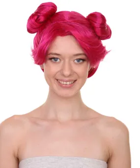 Adult Women's 10" Short Length Double Bun Halloween Animated Winnie Costume Wig, Synthetic Soft Fiber Hair | HPO