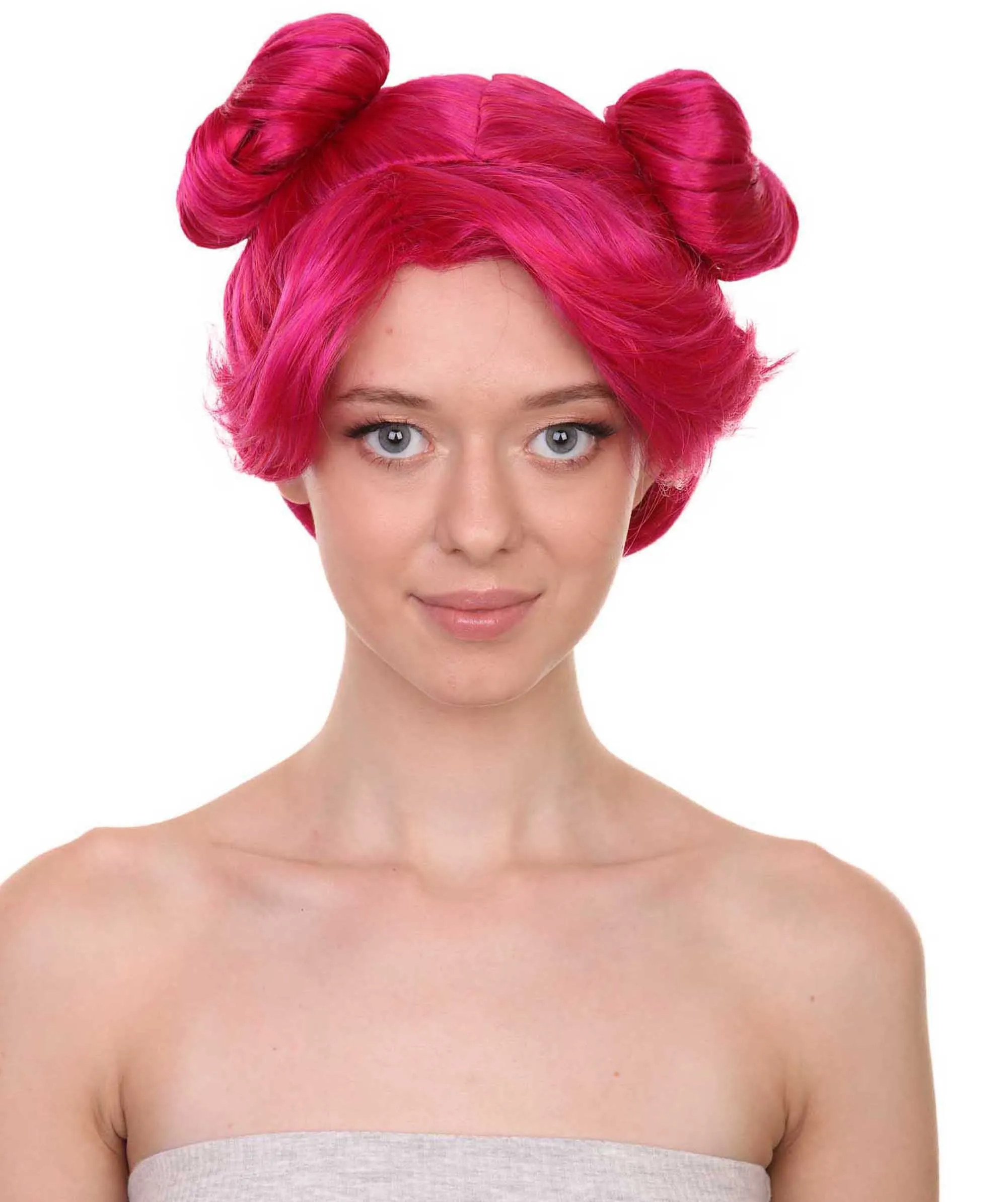 Adult Women's 10" Short Length Double Bun Halloween Animated Winnie Costume Wig, Synthetic Soft Fiber Hair | HPO