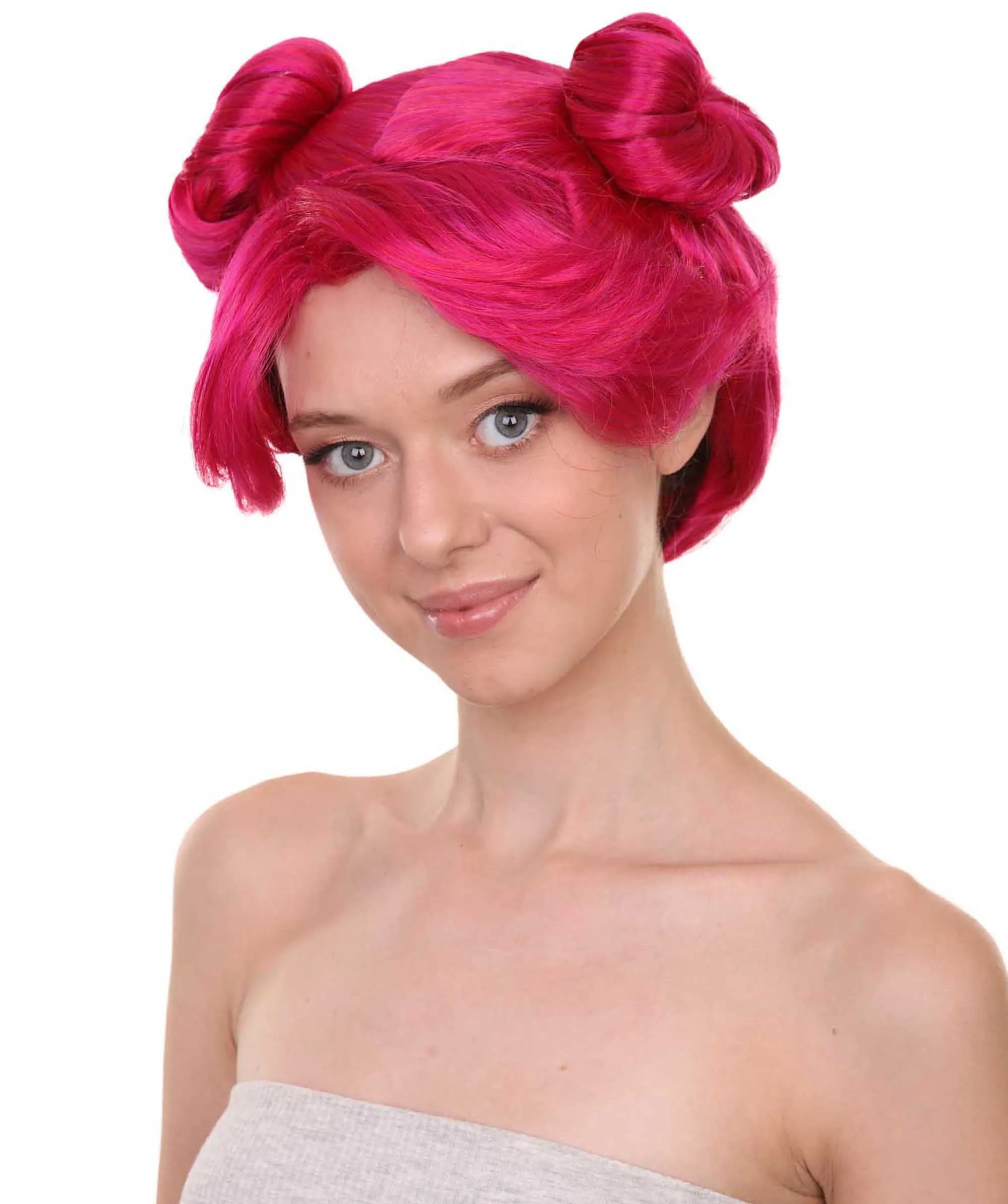 Adult Women's 10" Short Length Double Bun Halloween Animated Winnie Costume Wig, Synthetic Soft Fiber Hair | HPO